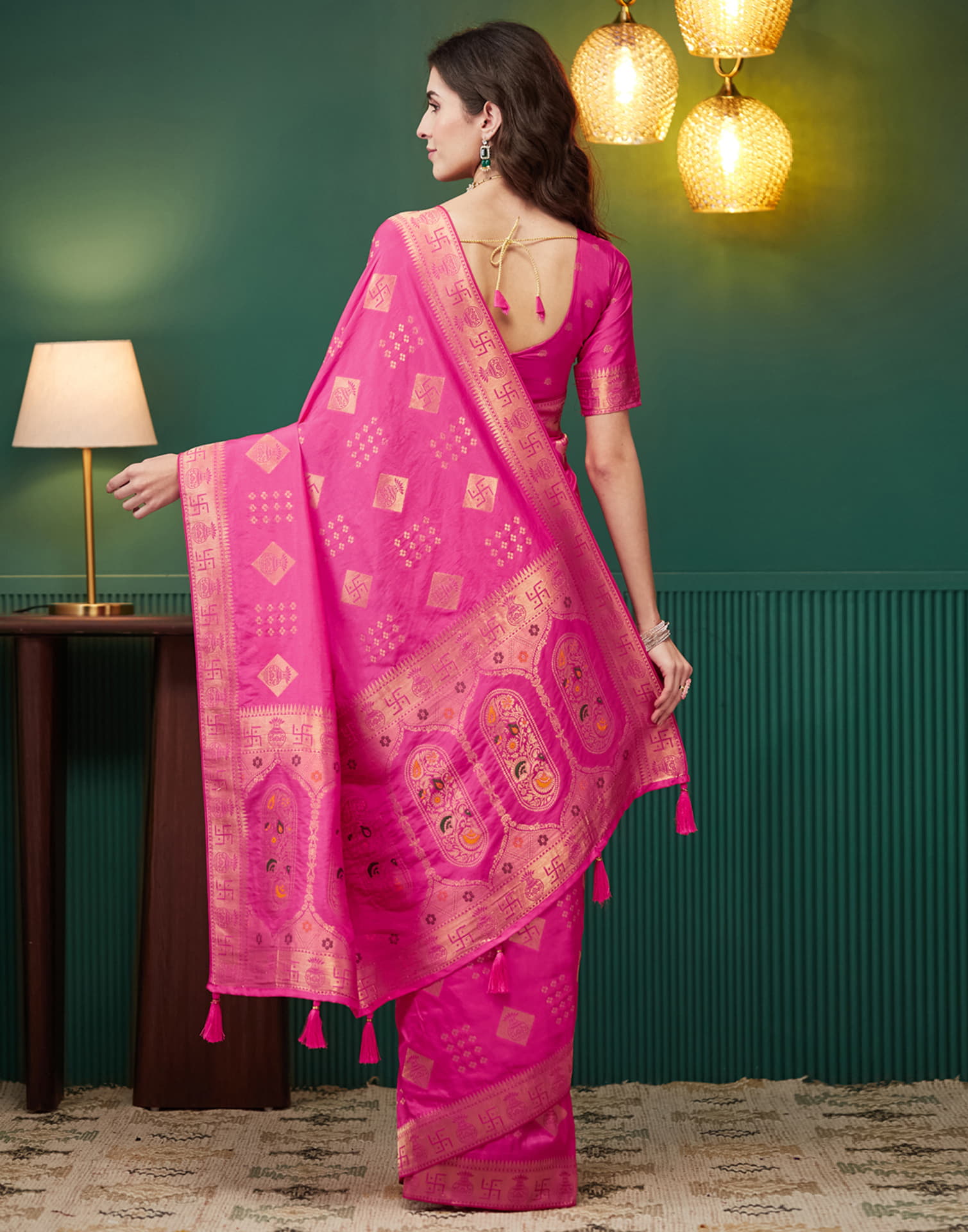 Bright Pink Silk Woven Banarasi Saree