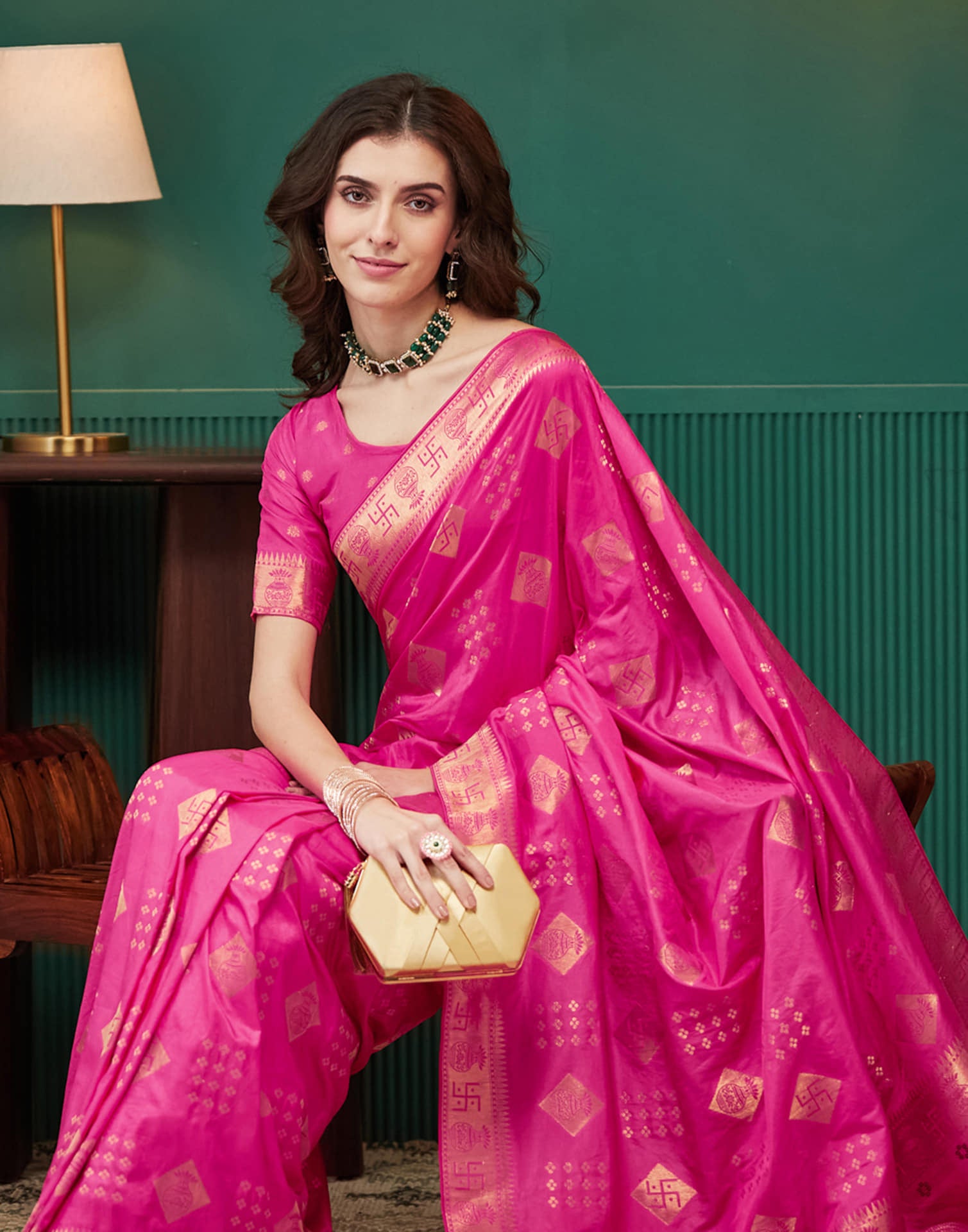 Bright Pink Silk Woven Banarasi Saree