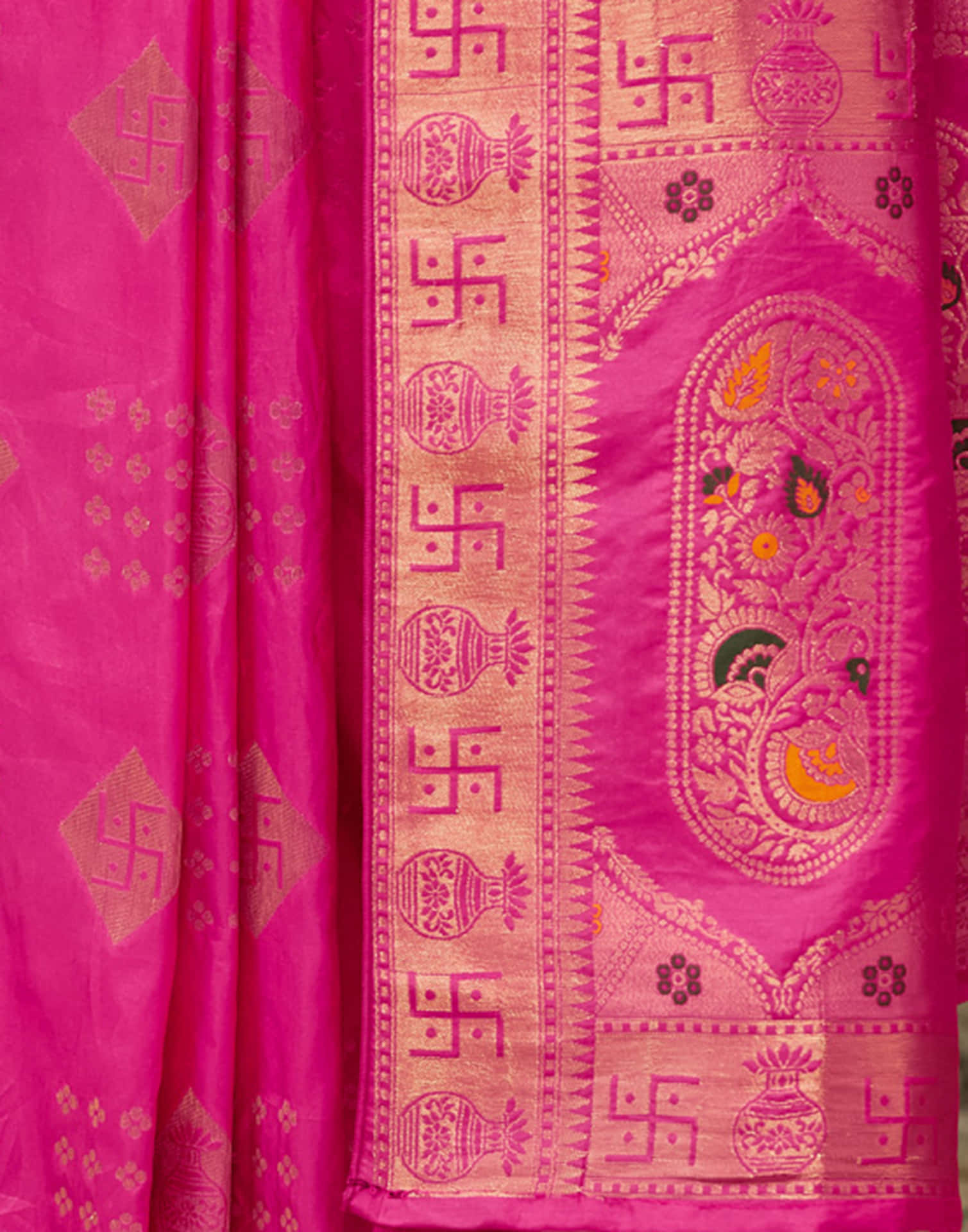 Bright Pink Silk Woven Banarasi Saree