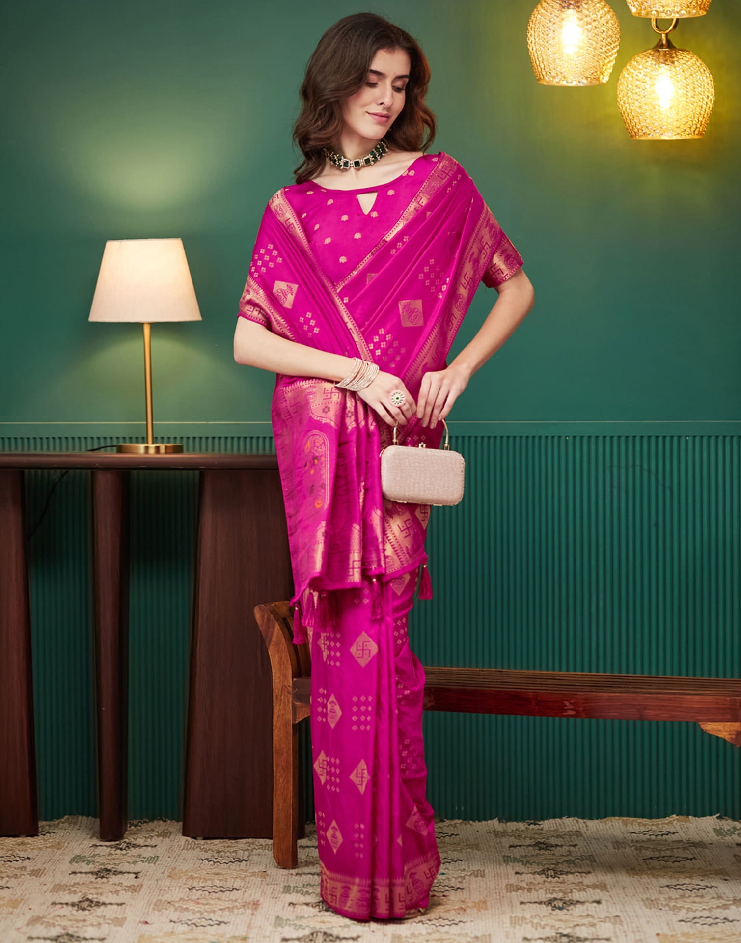 Rani Pink Silk Woven Banarasi Saree