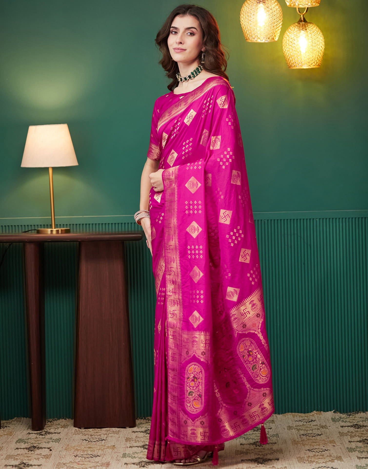 Rani Pink Silk Woven Banarasi Saree