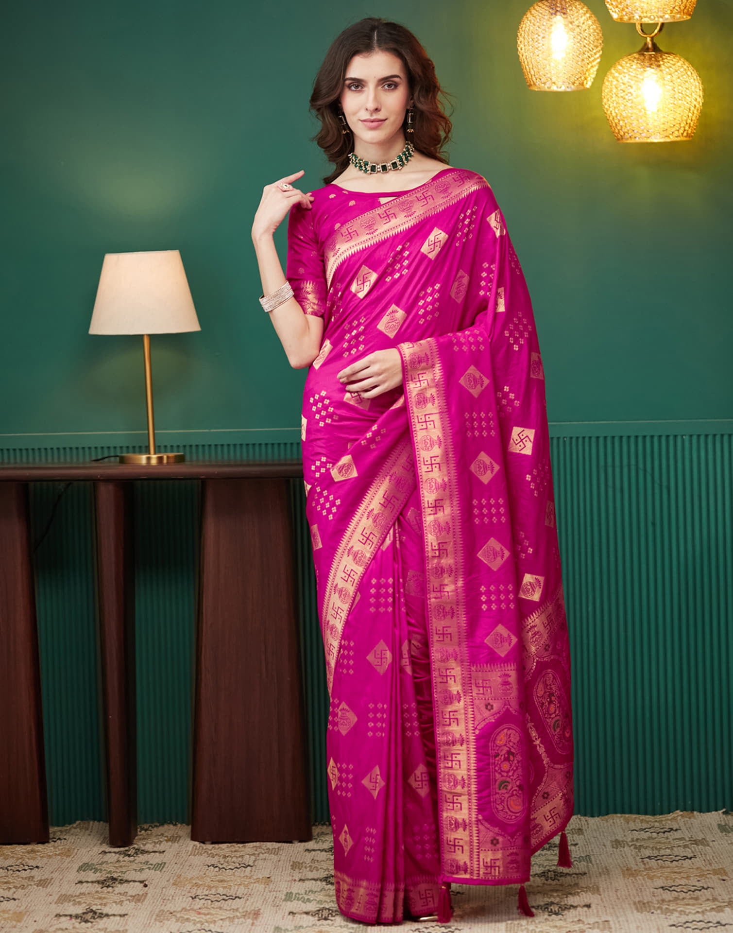 Rani Pink Silk Woven Banarasi Saree