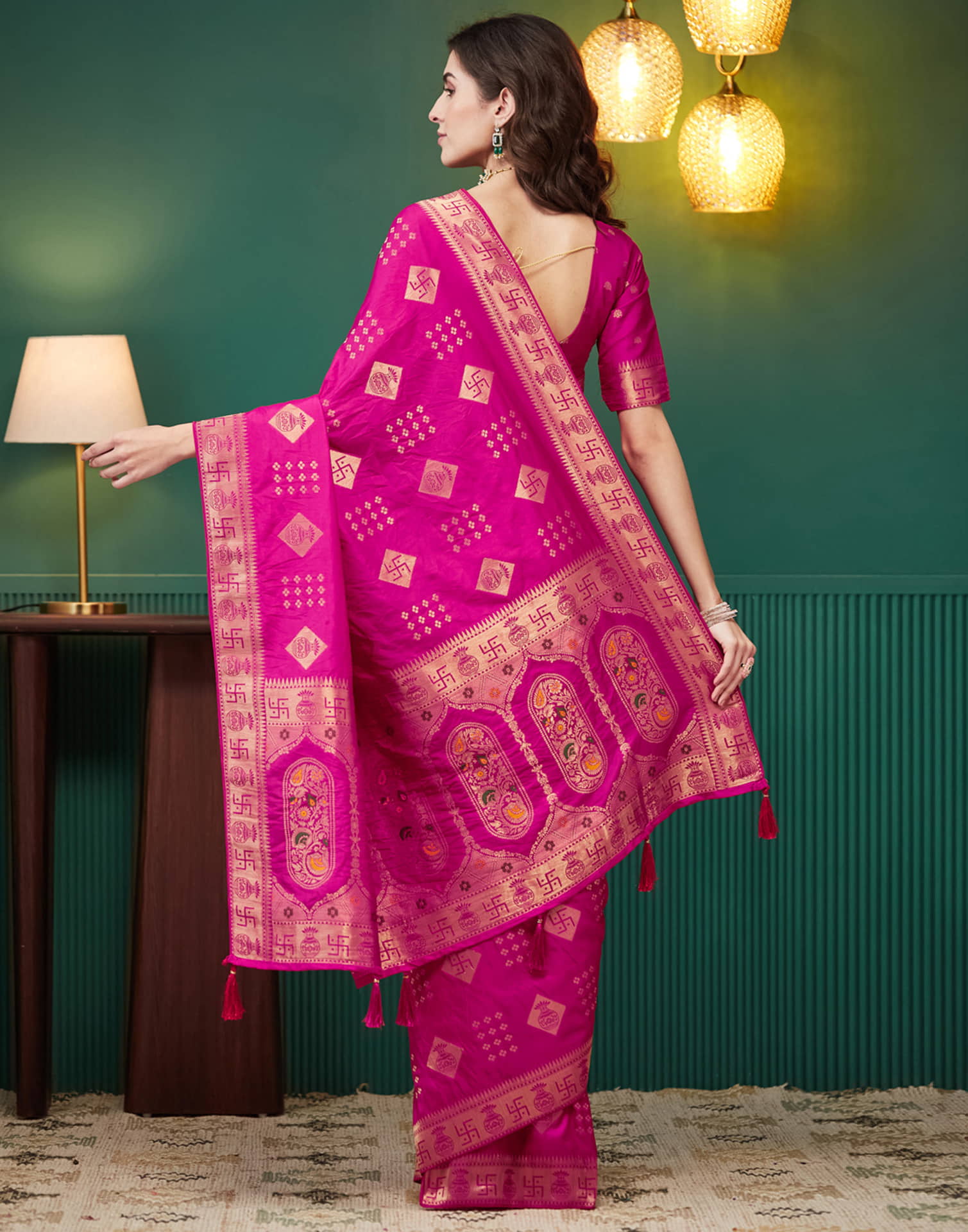 Rani Pink Silk Woven Banarasi Saree