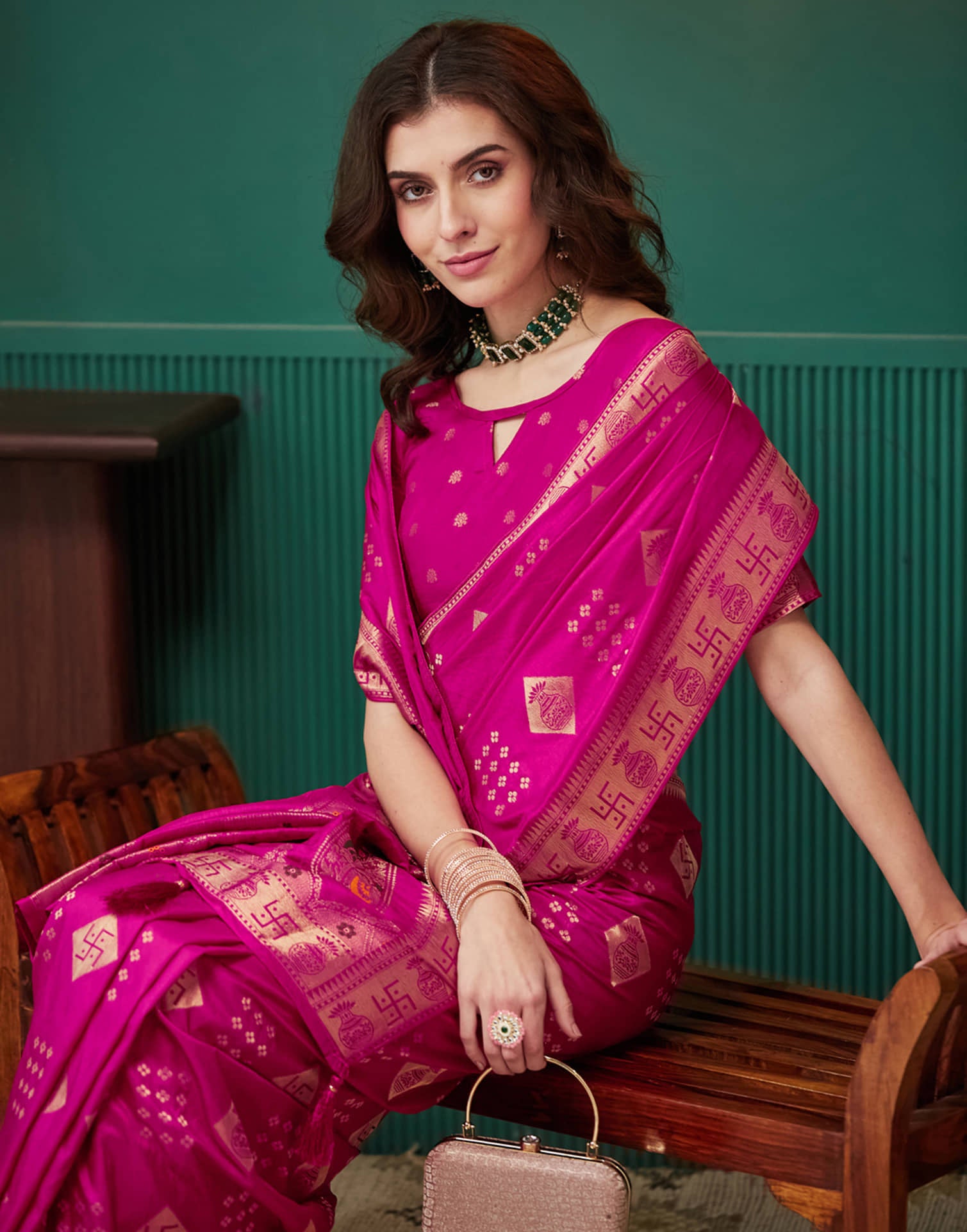 Rani Pink Silk Woven Banarasi Saree