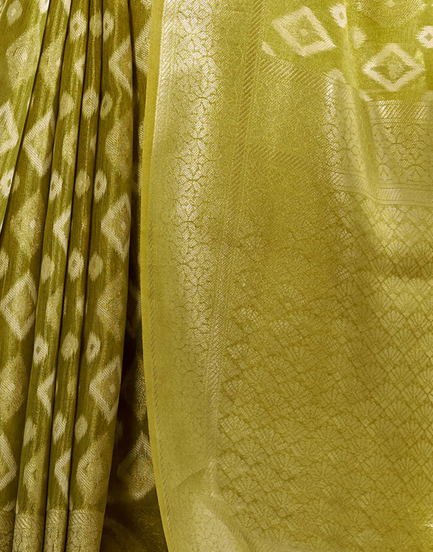Light Olive Green Tissue Silk Woven Saree