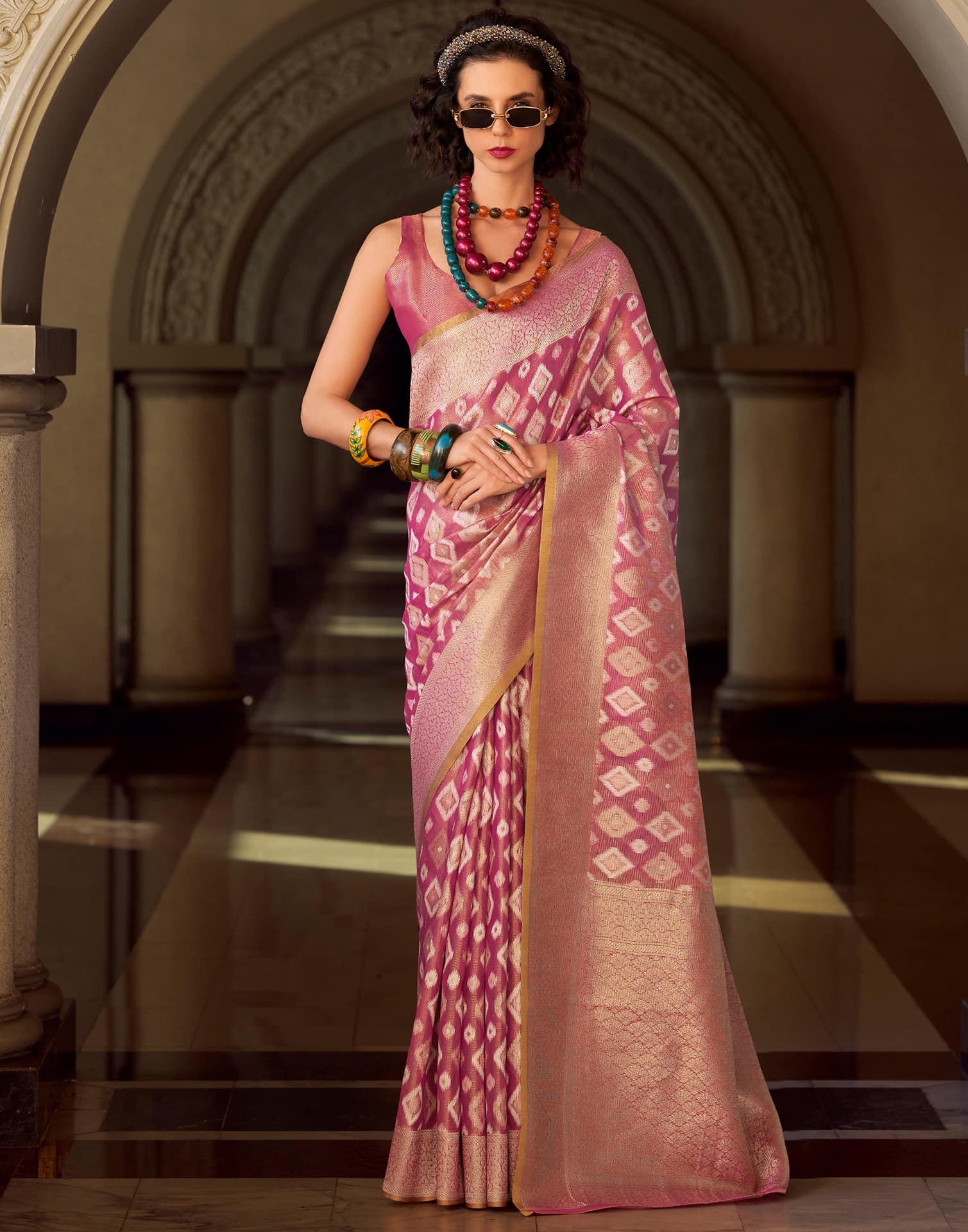 Pink Tissue Silk Woven Saree