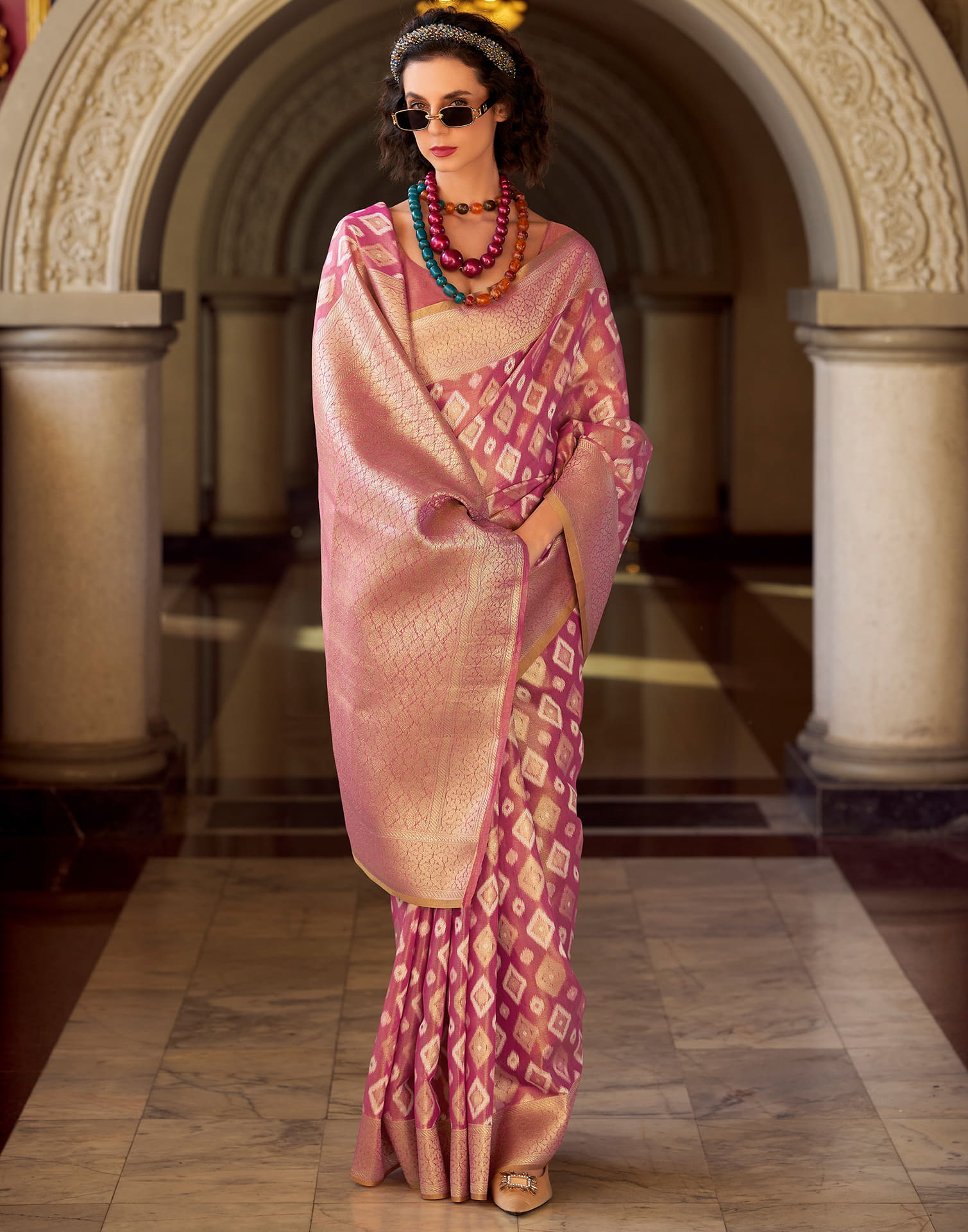 Pink Tissue Silk Woven Saree