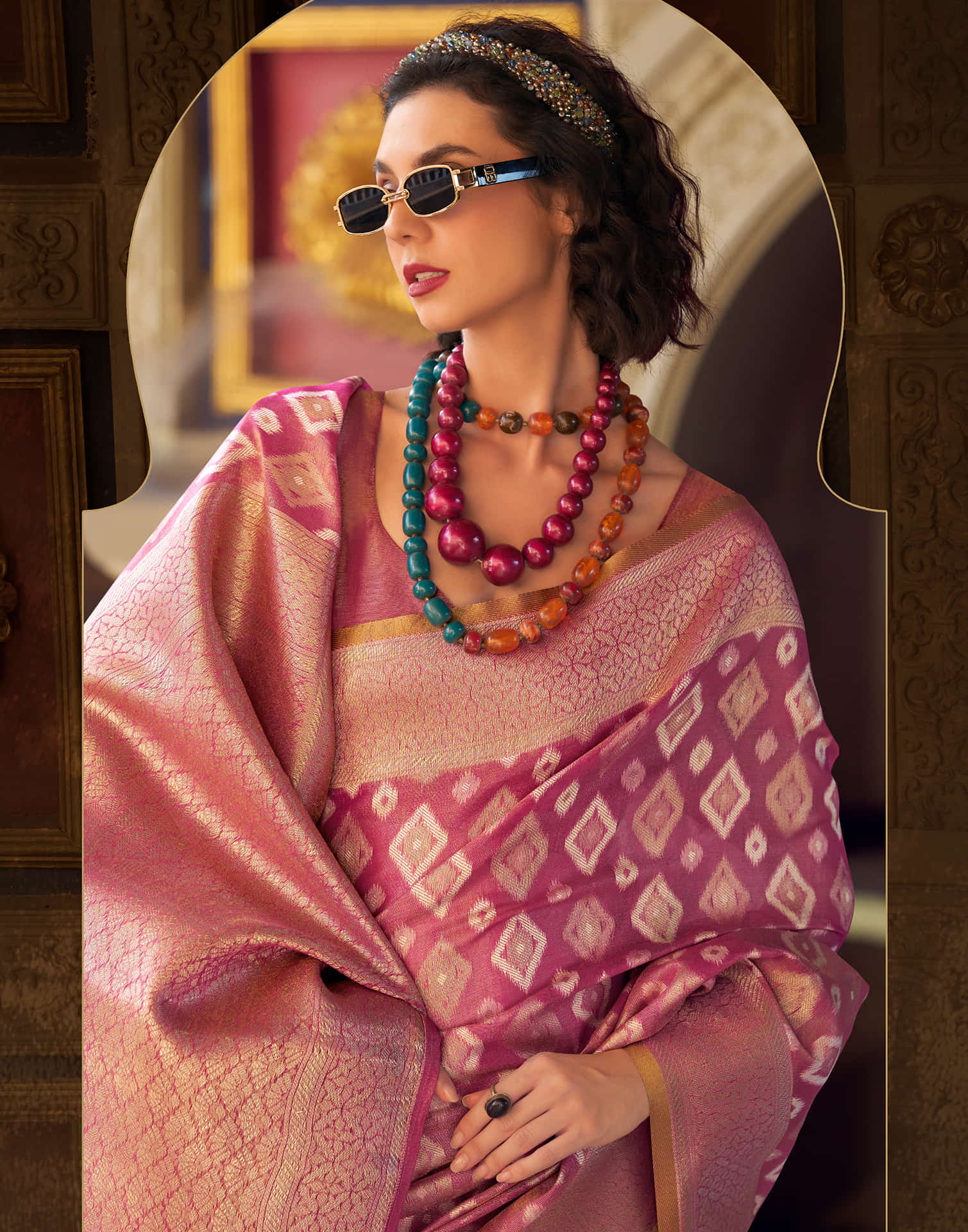 Pink Tissue Silk Woven Saree