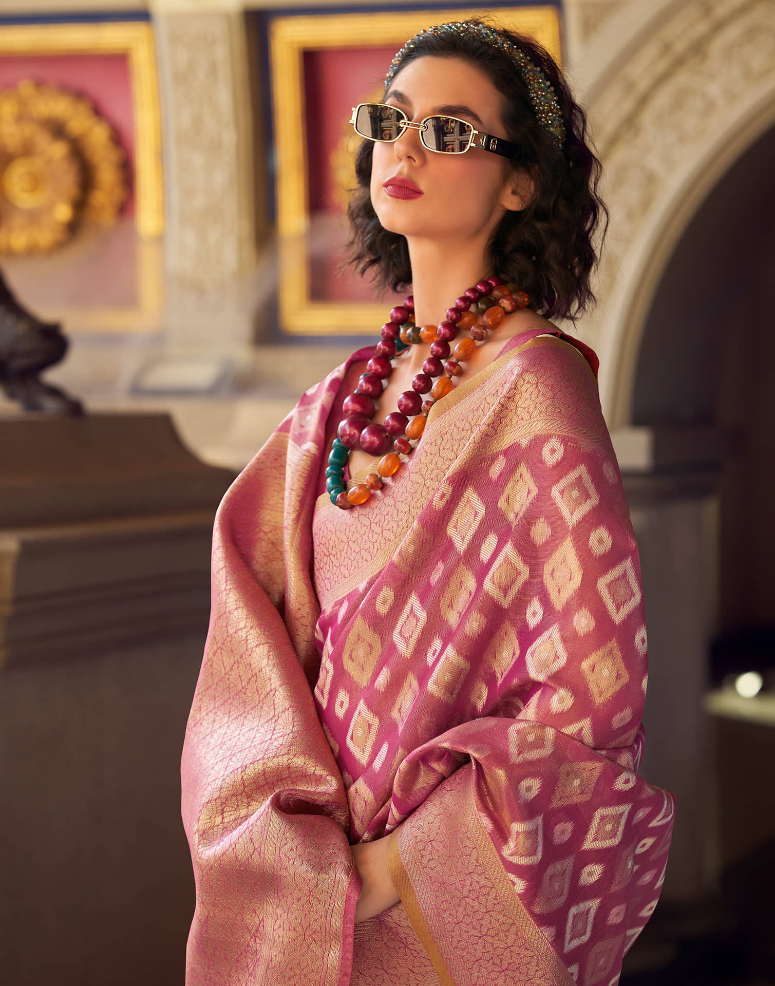 Pink Tissue Silk Woven Saree