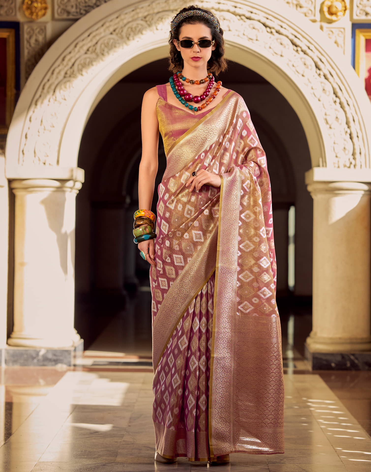 Mauve Tissue Silk Woven Saree
