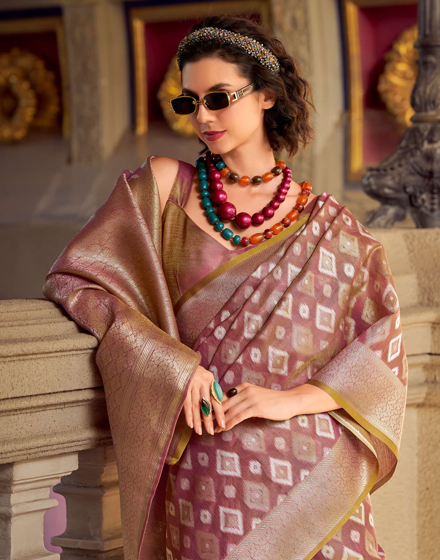 Mauve Tissue Silk Woven Saree