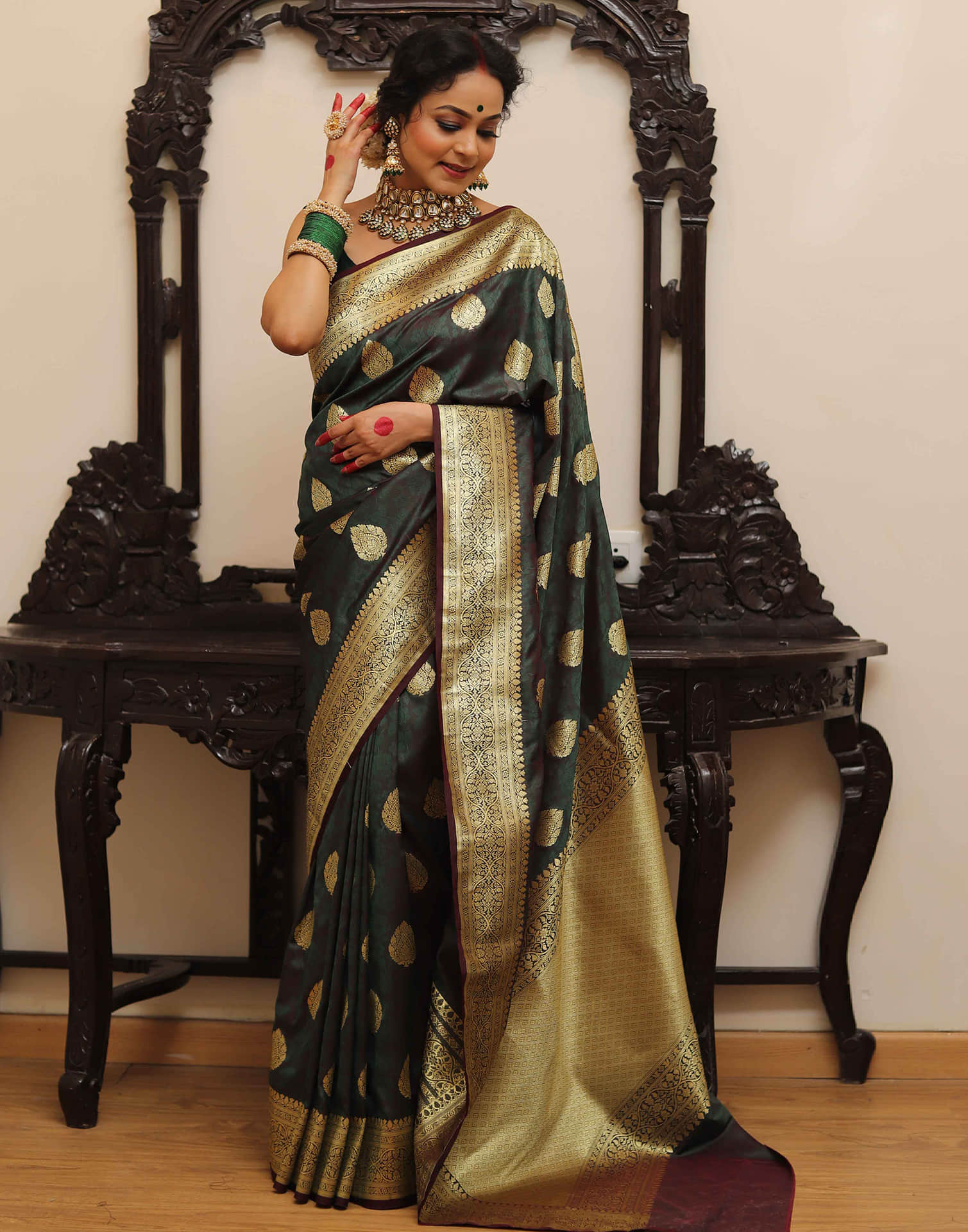 Dark Green Silk Woven Banarasi Saree