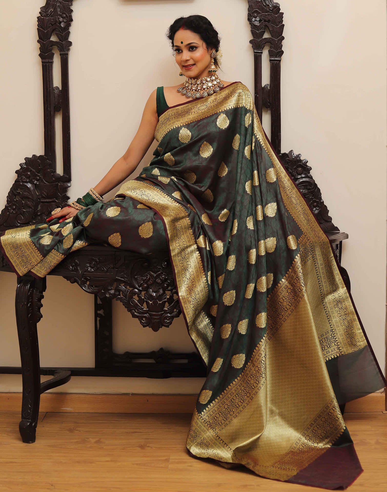 Dark Green Silk Woven Banarasi Saree