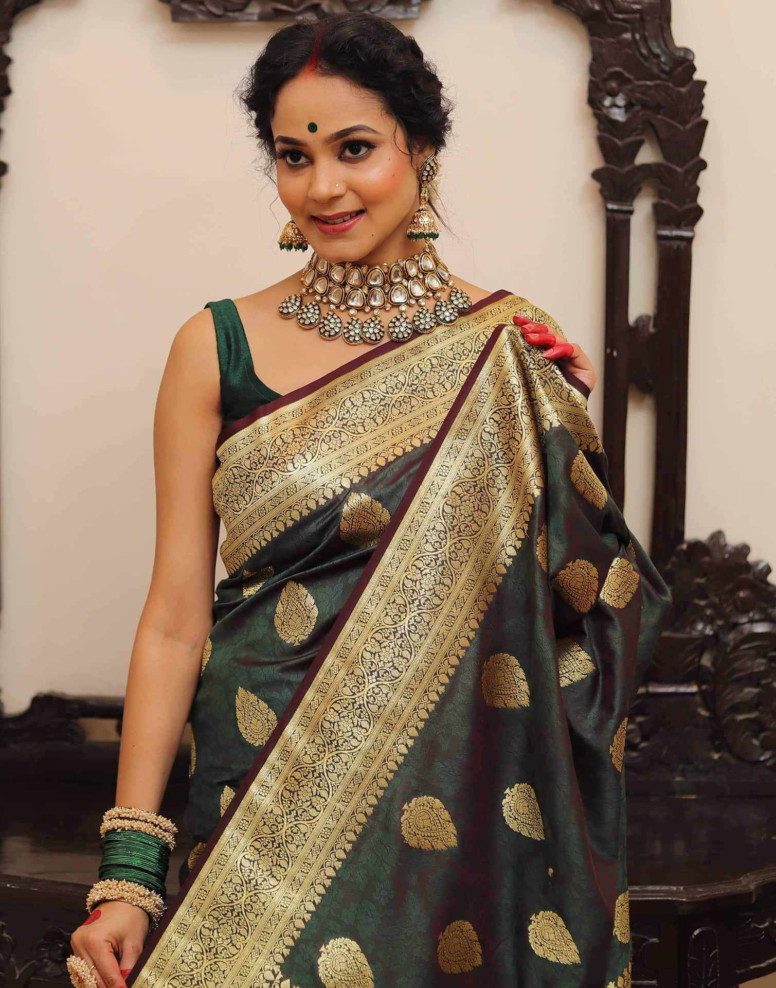 Dark Green Silk Woven Banarasi Saree
