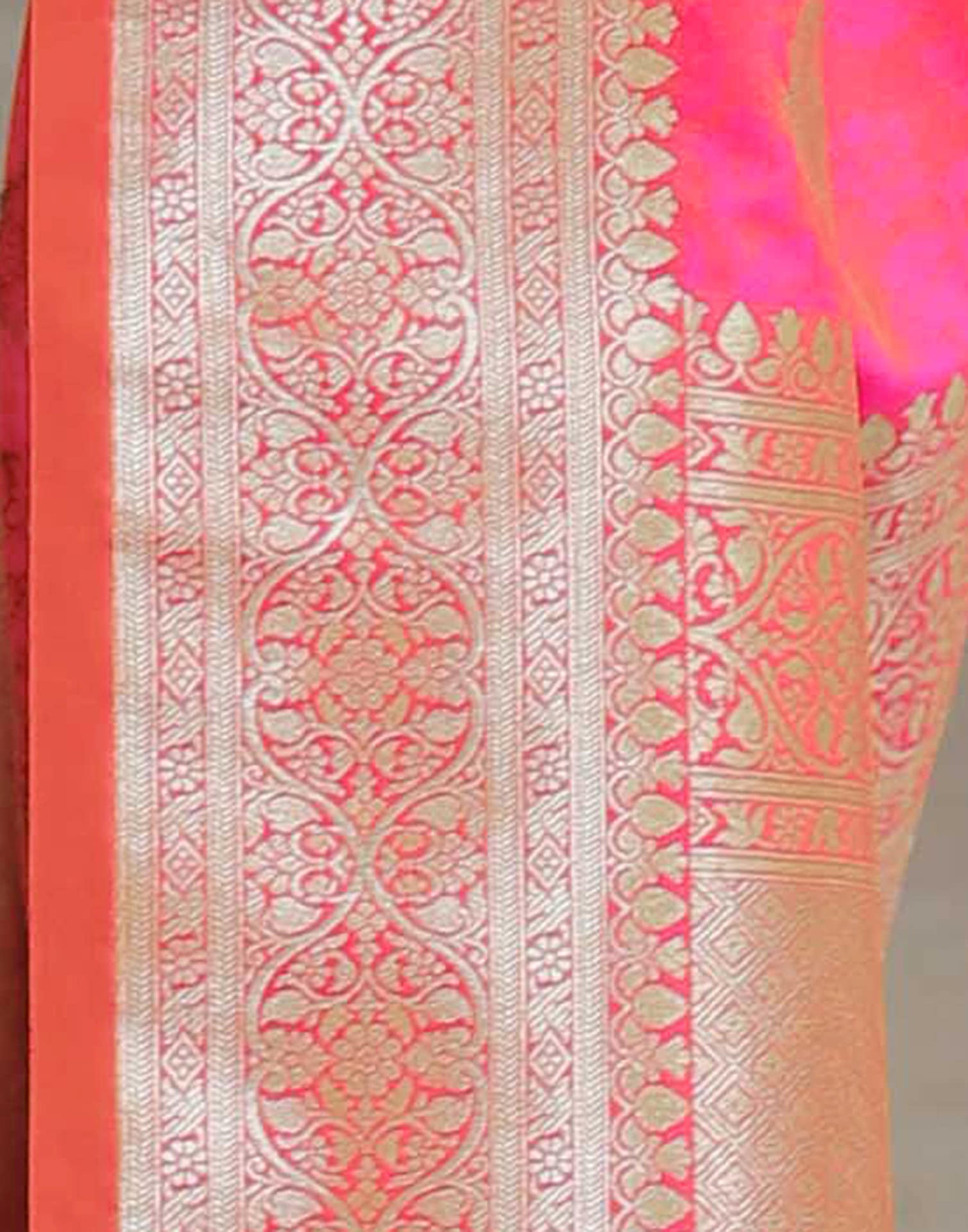 Bright Pink Silk Woven Banarasi Saree