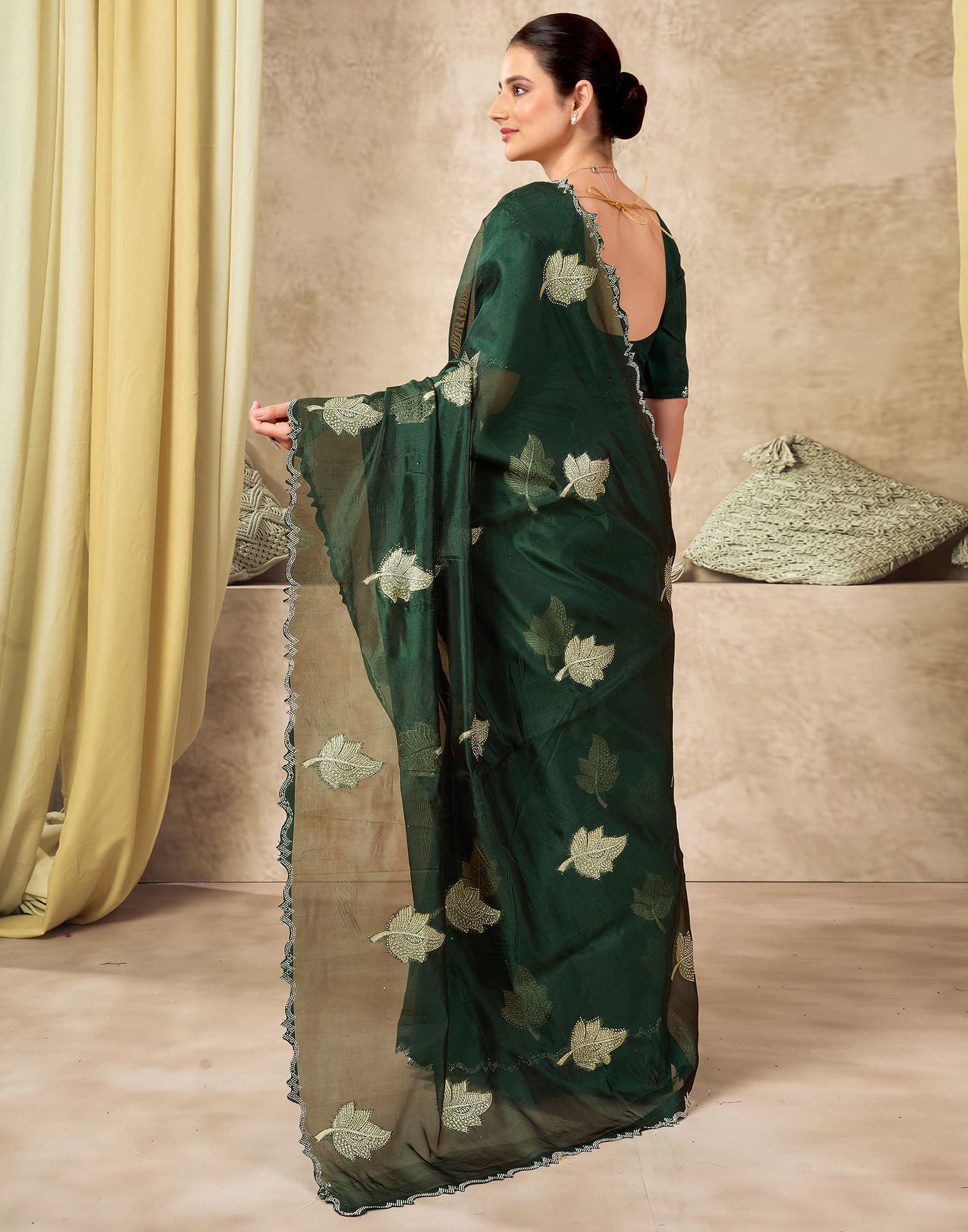 Dark Green Silk Woven Embroidery Saree