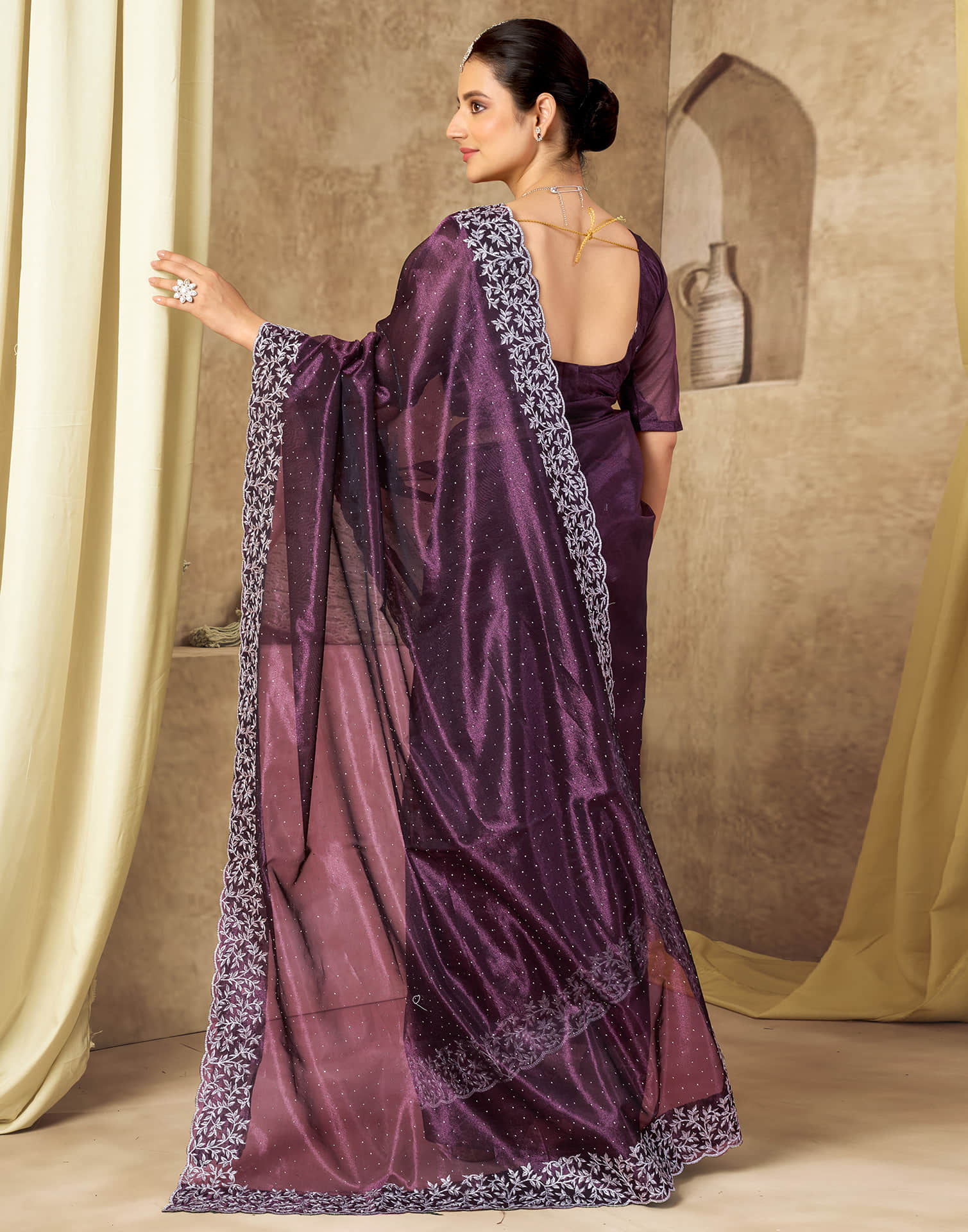Mauve Shimmer Embroidery Saree