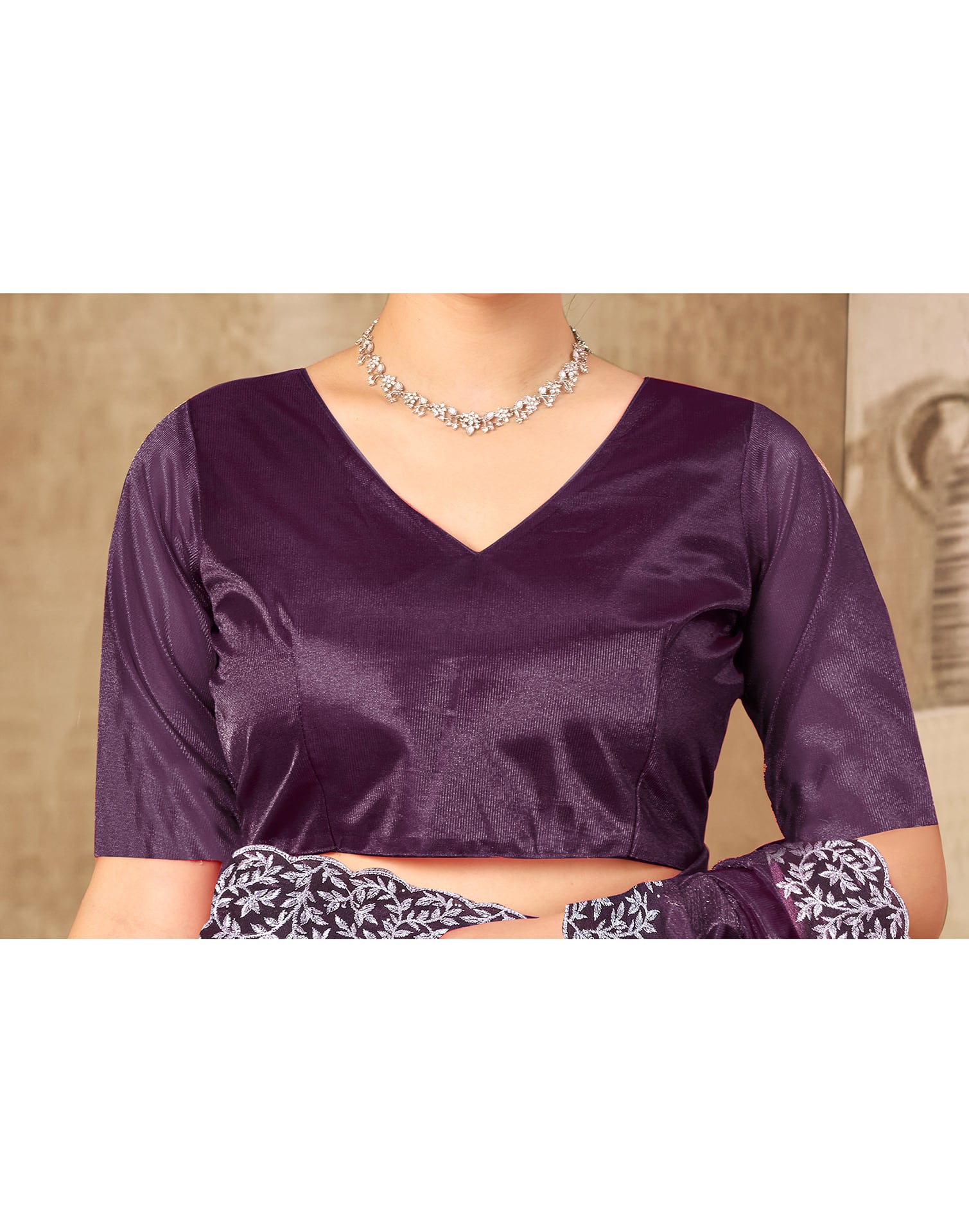 Mauve Shimmer Embroidery Saree