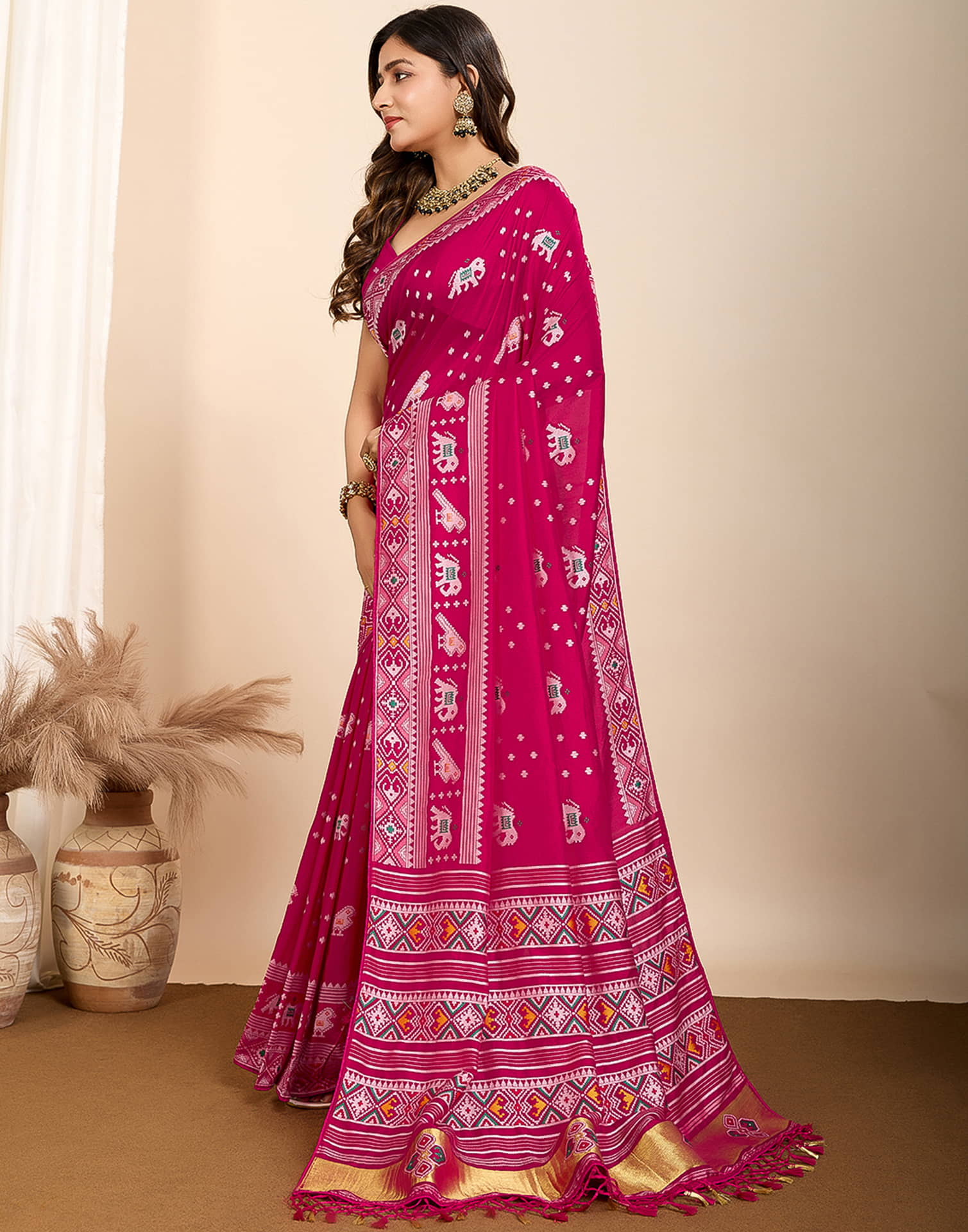 Rani Pink Silk Woven Banarasi Saree