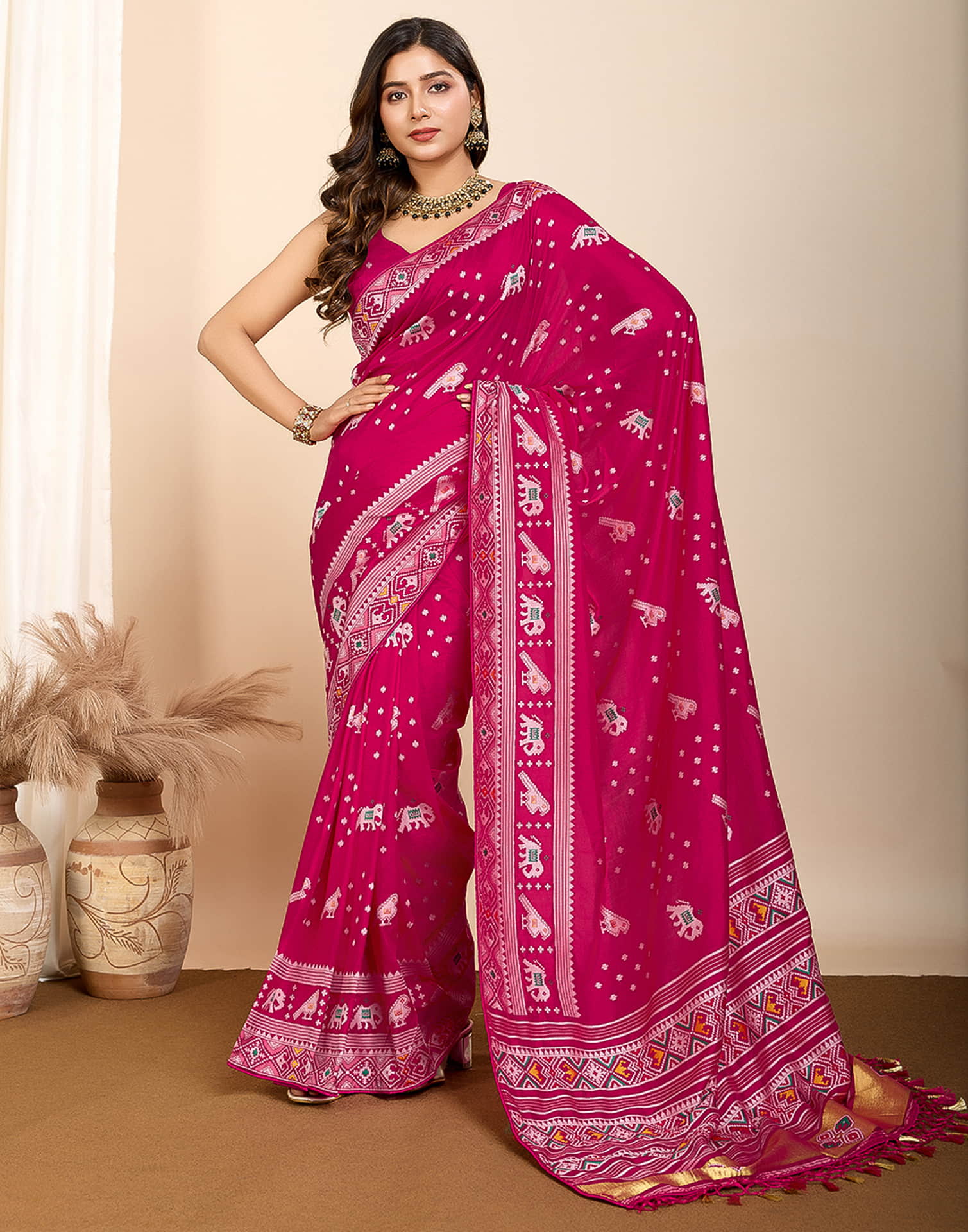 Rani Pink Silk Woven Banarasi Saree