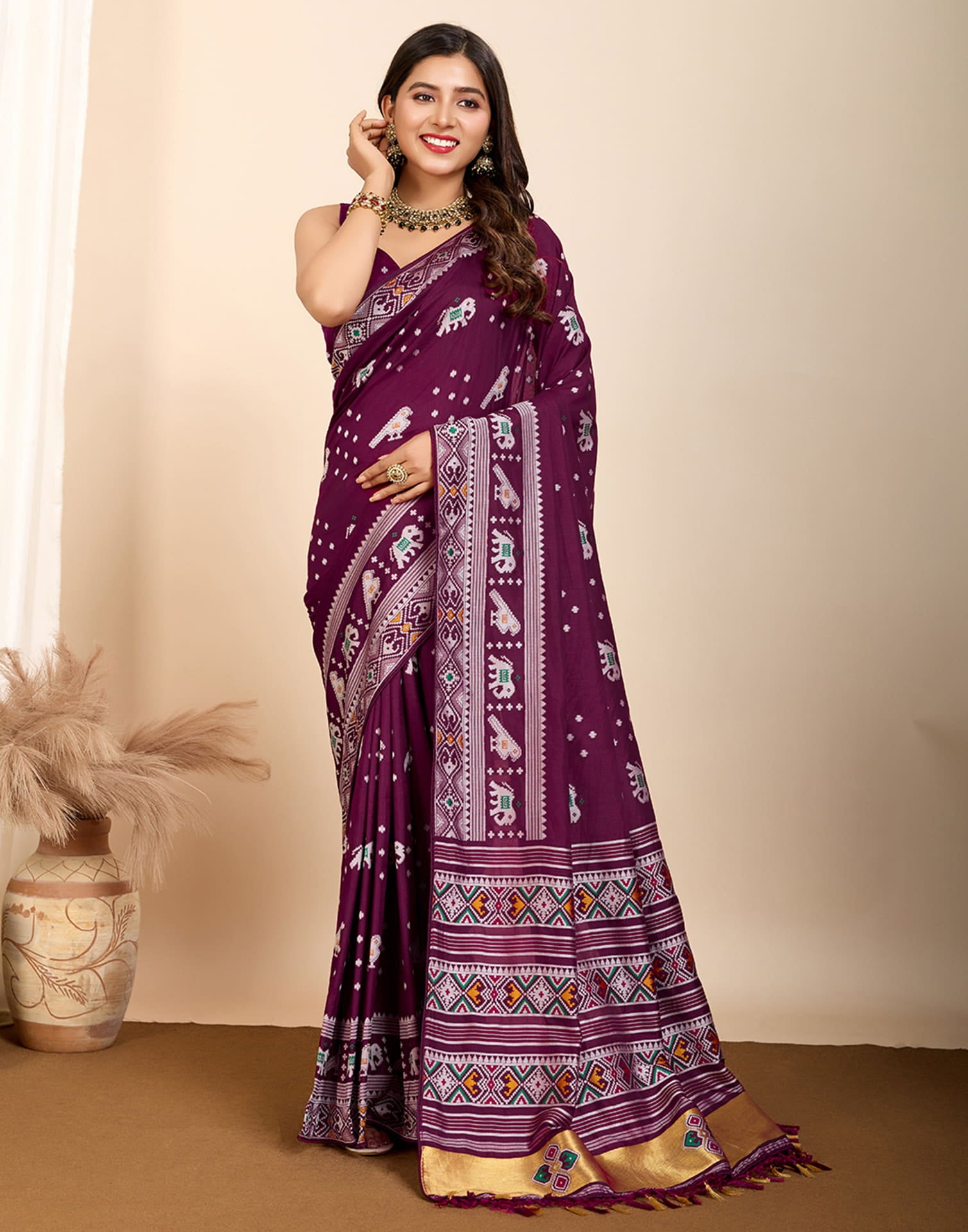 Wine Silk Woven Banarasi Saree