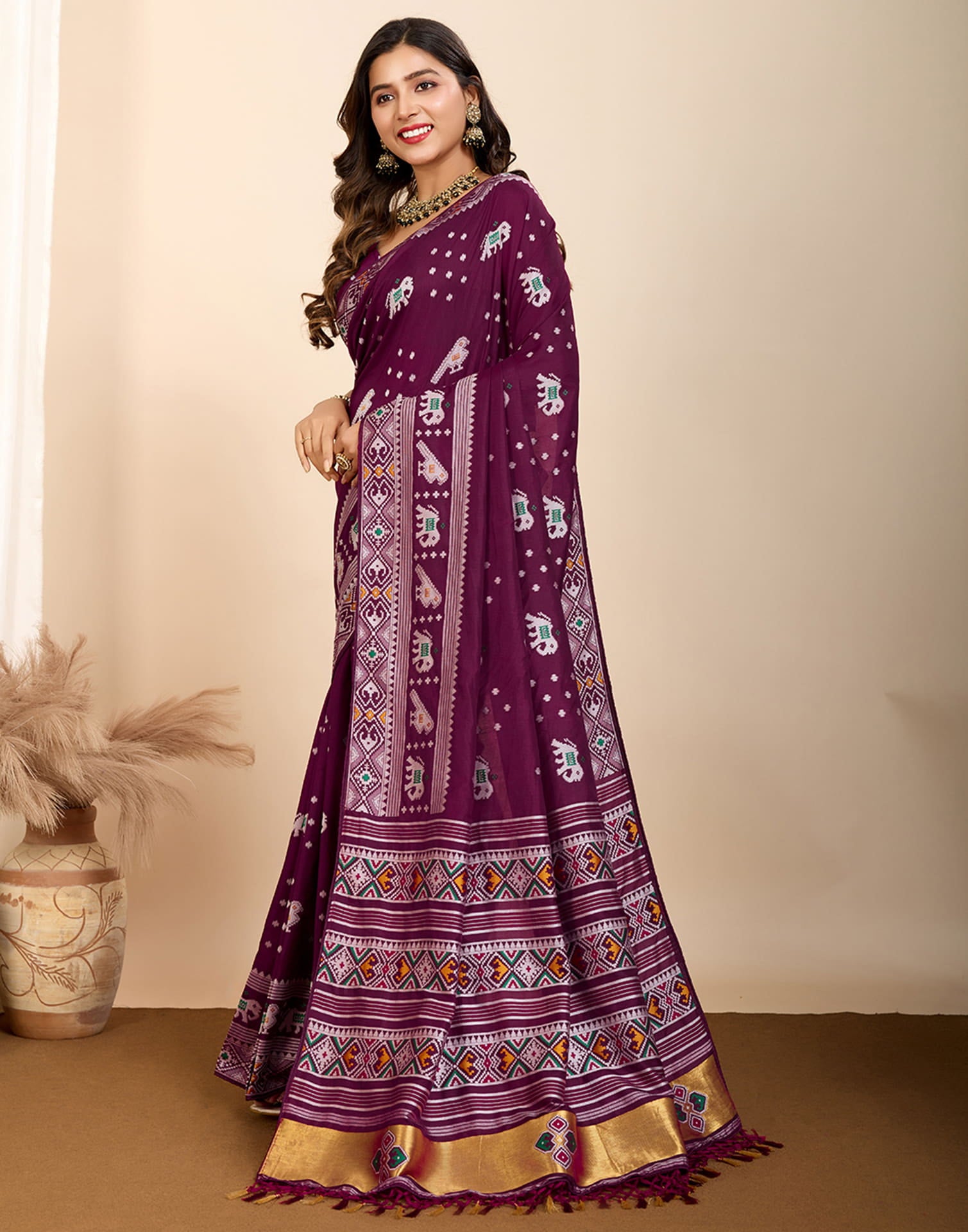 Wine Silk Woven Banarasi Saree