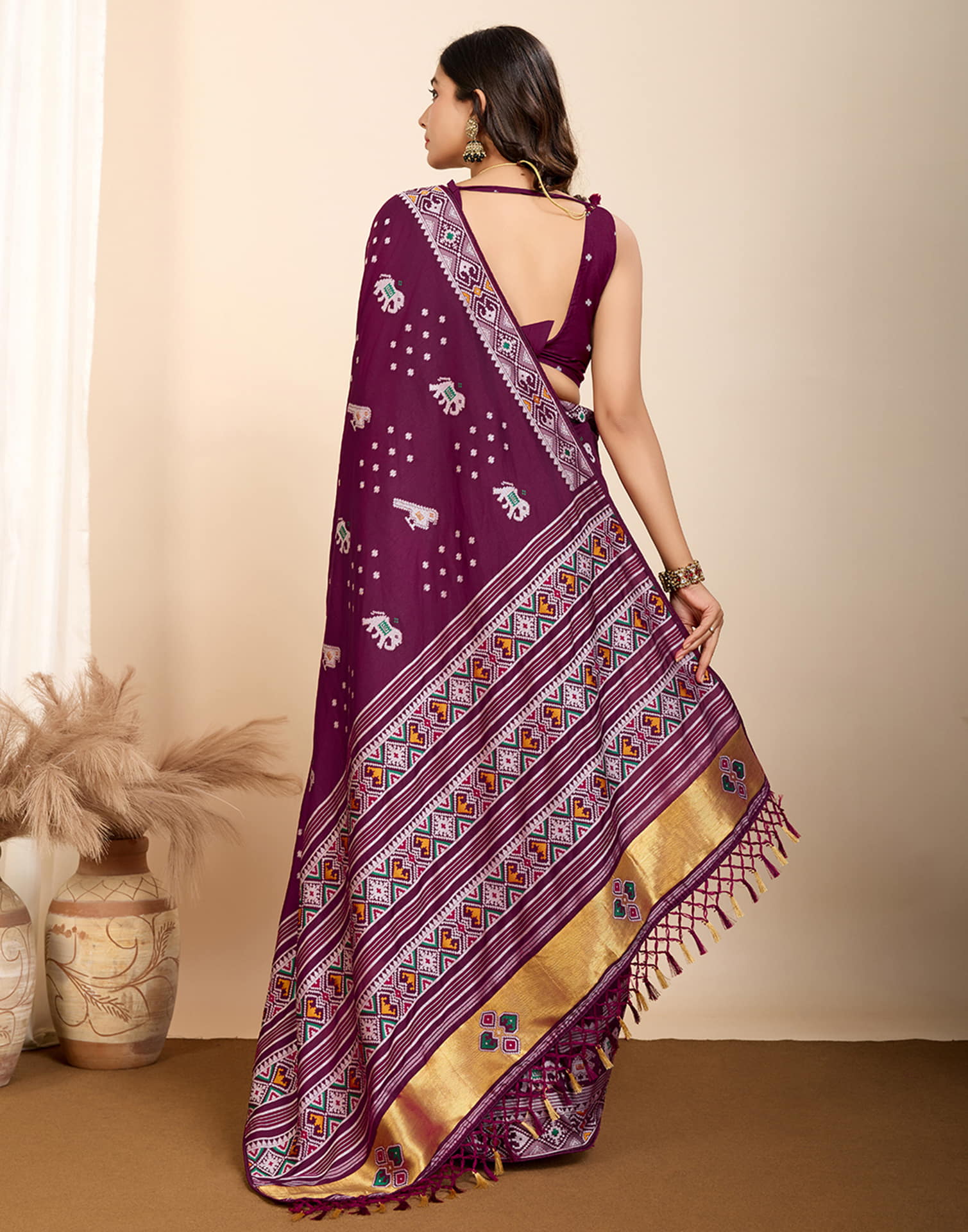 Wine Silk Woven Banarasi Saree