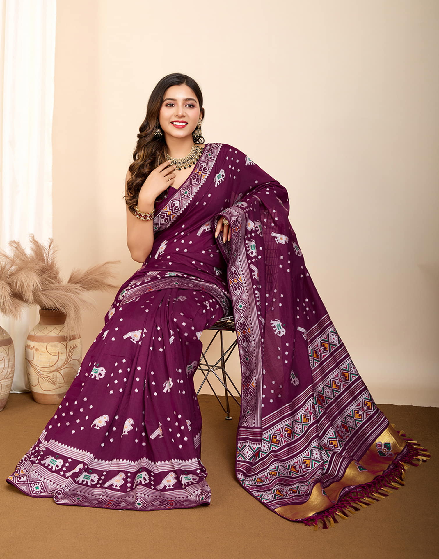 Wine Silk Woven Banarasi Saree