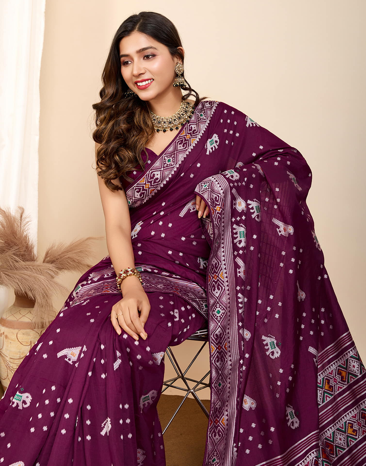Wine Silk Woven Banarasi Saree