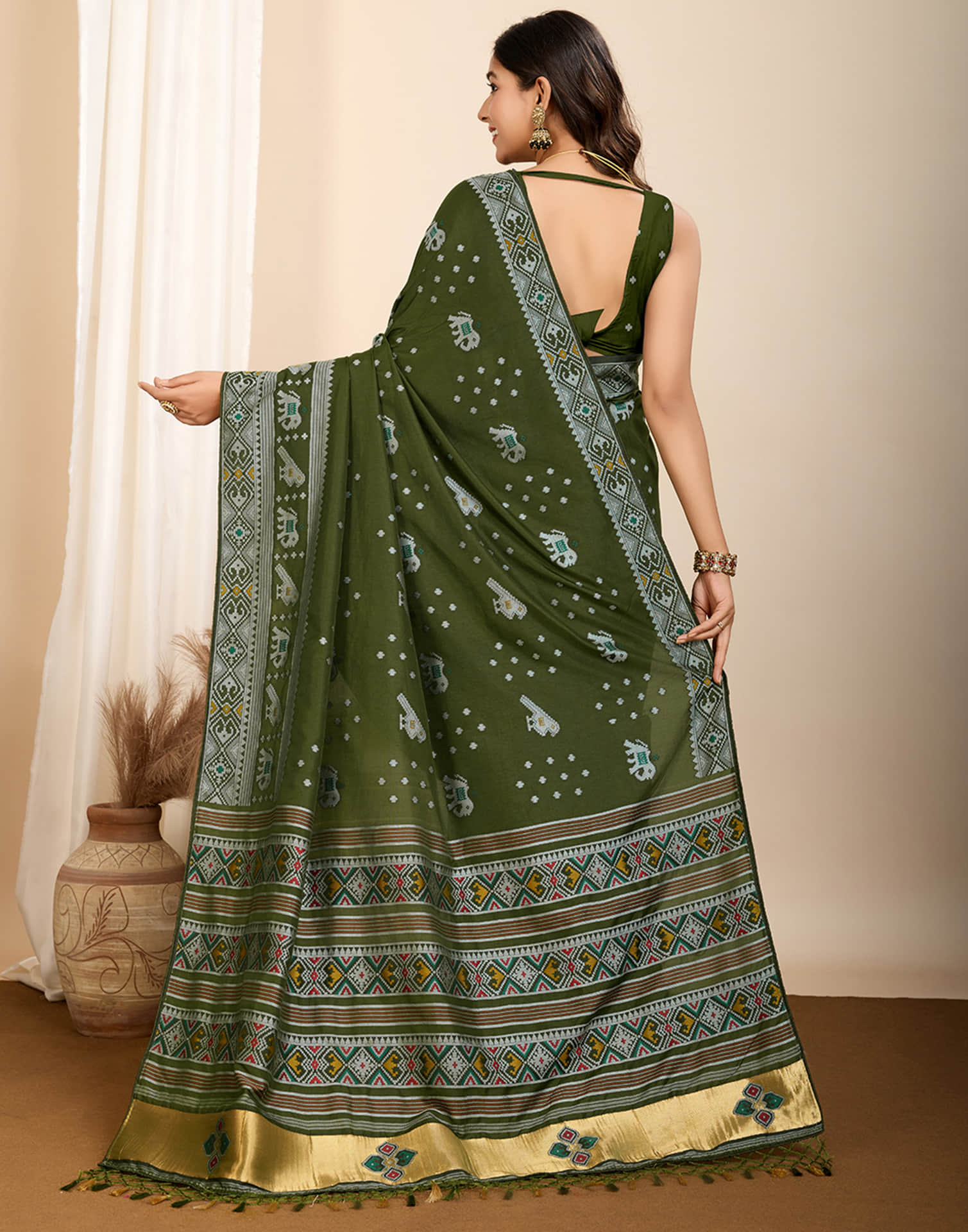 Olive Green Silk Woven Banarasi Saree