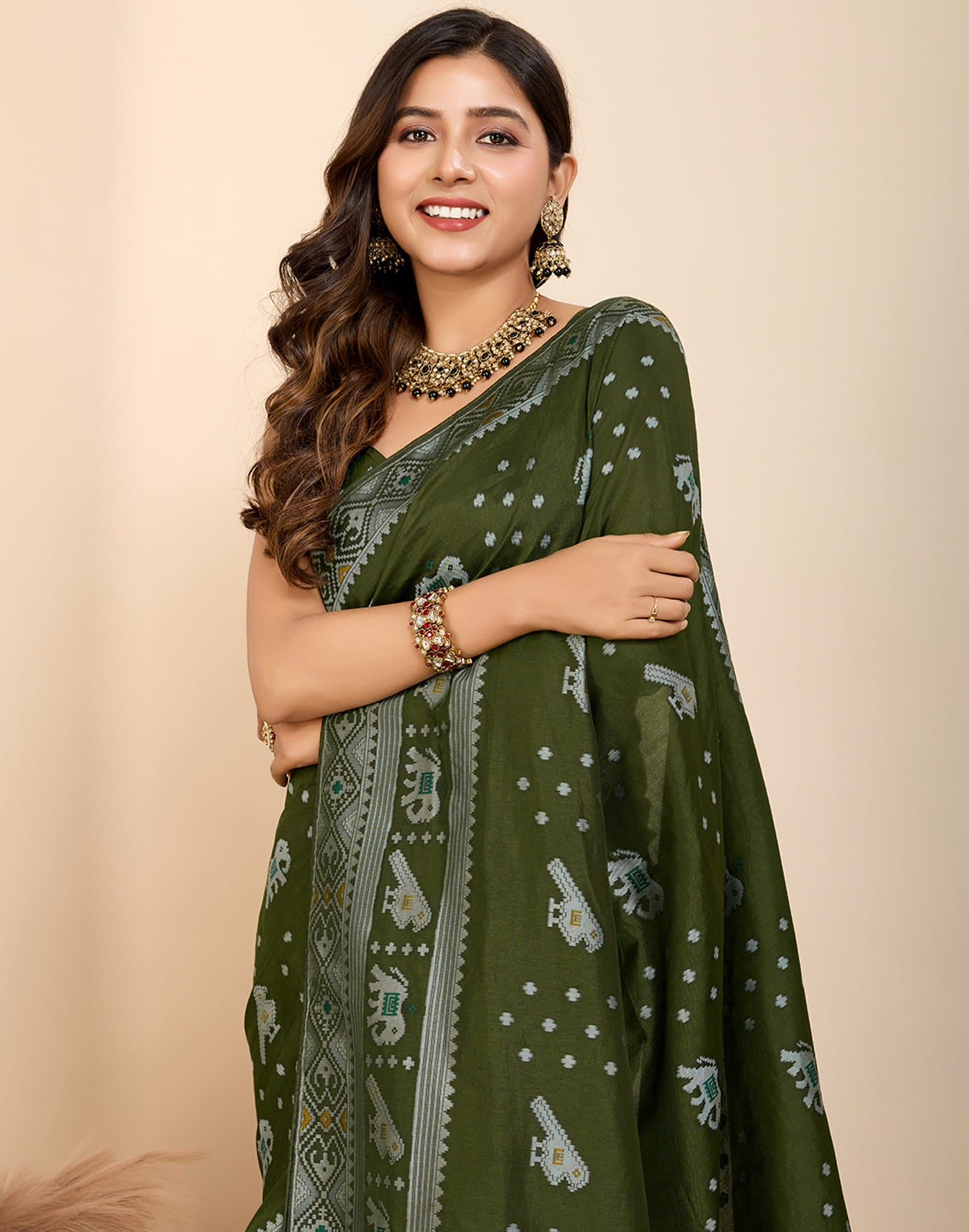 Olive Green Silk Woven Banarasi Saree