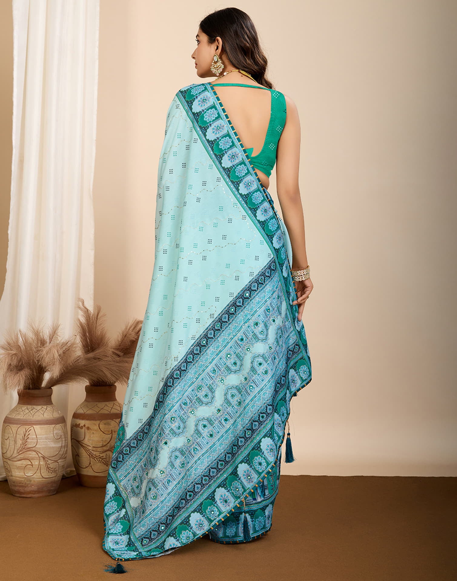 Light Blue Cotton Printed Saree