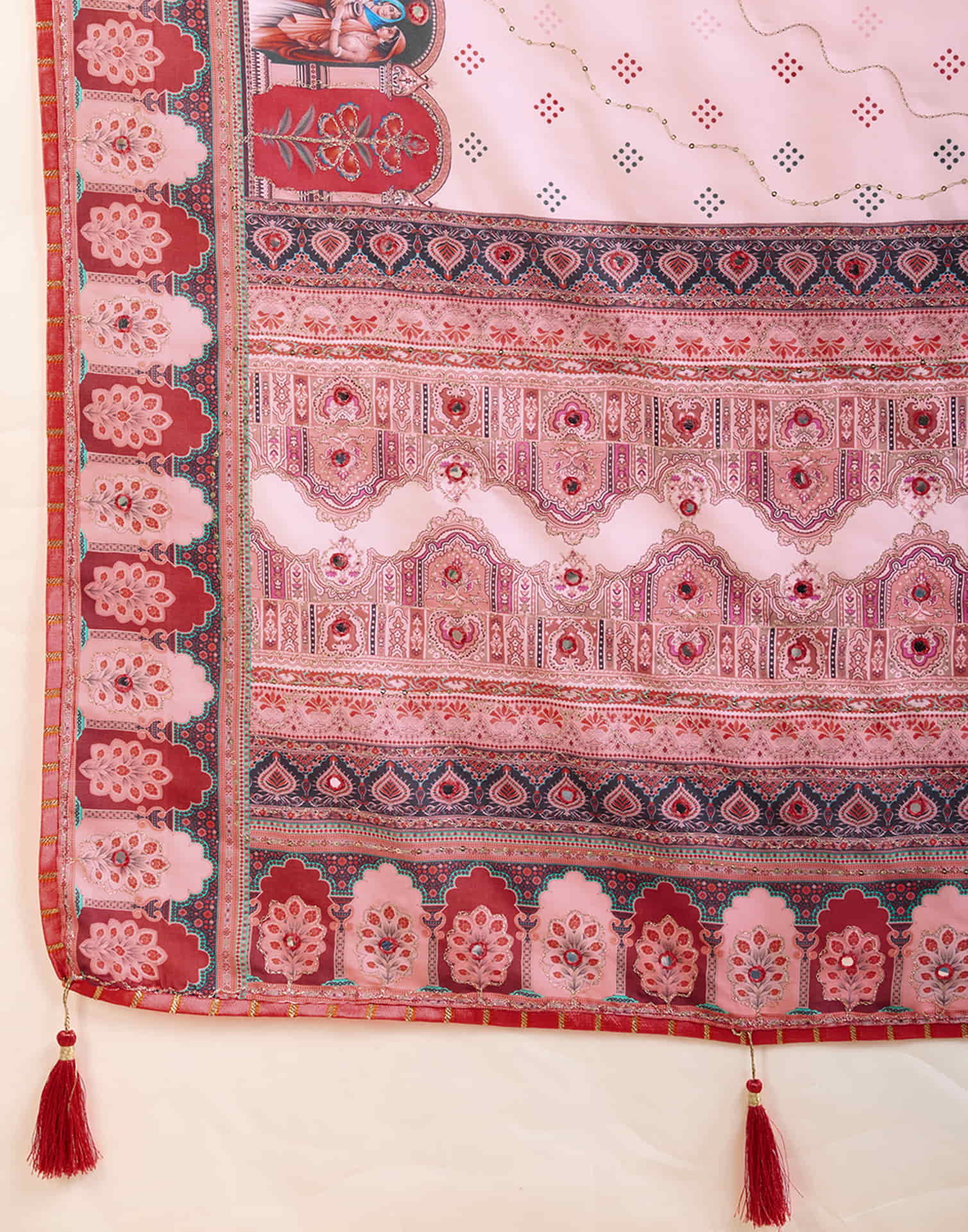 Light Rose Pink Cotton Printed Saree