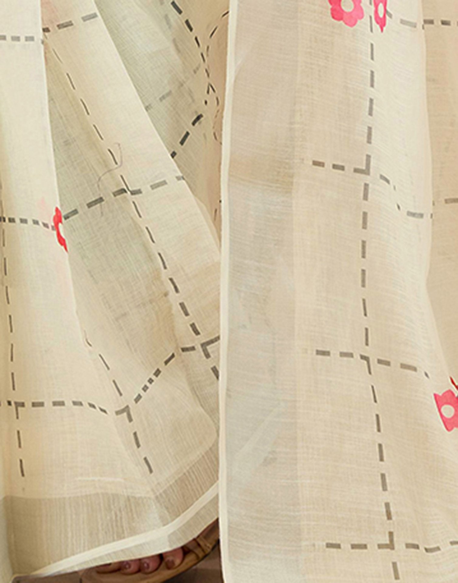 Ready to Wear Off White Linen Floral Printed Saree