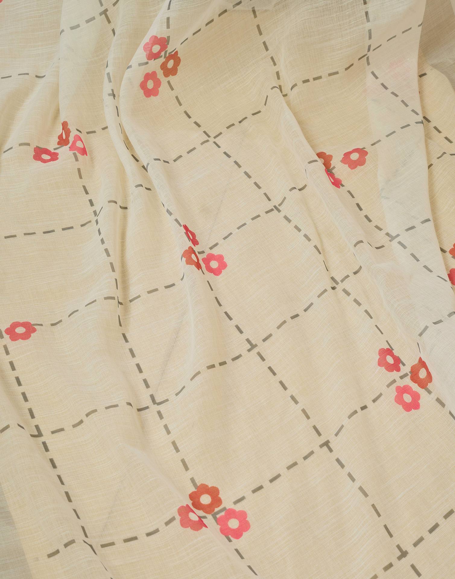 Ready to Wear Off White Linen Floral Printed Saree