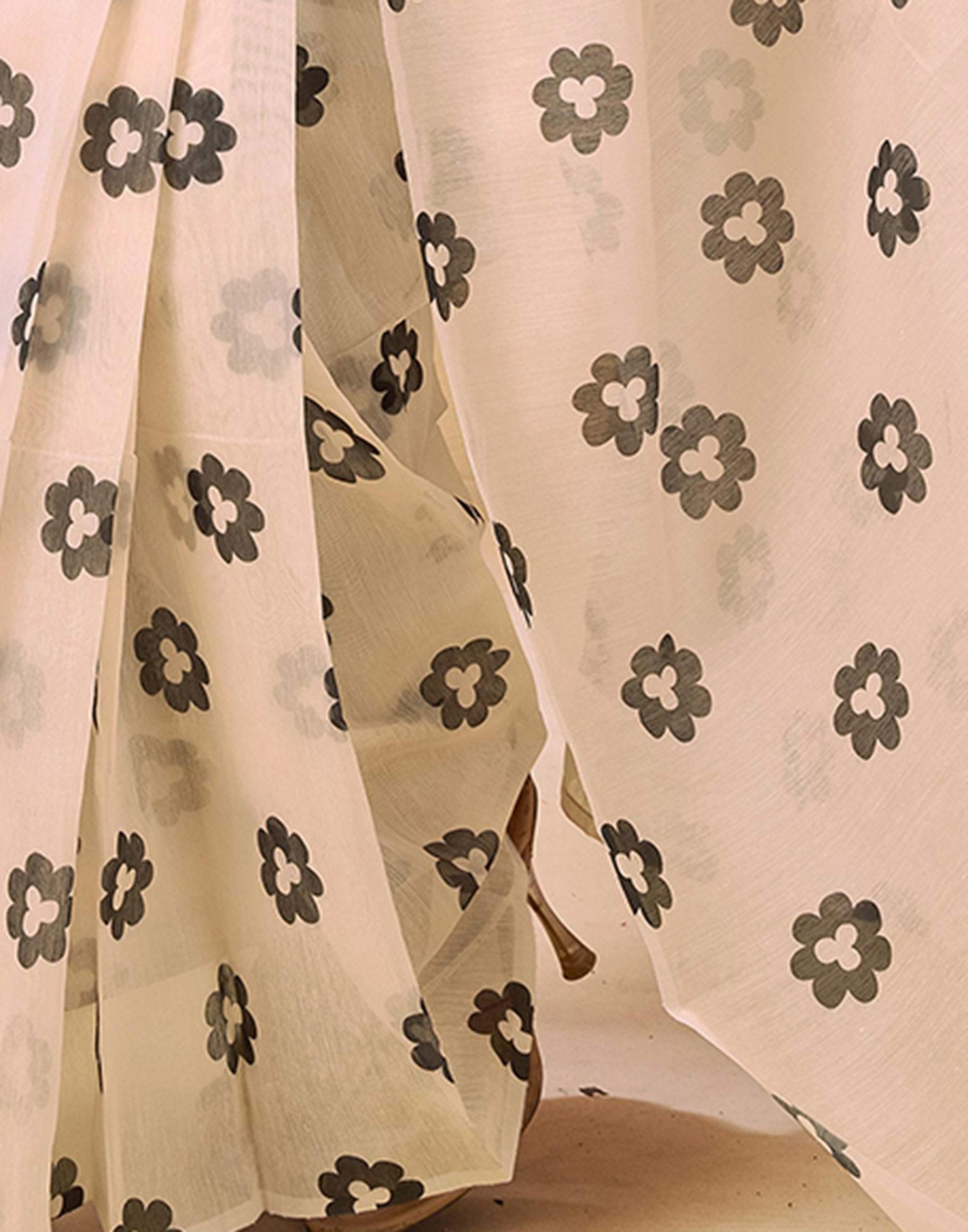 Ready to Wear Beige Chanderi Floral Printed Saree