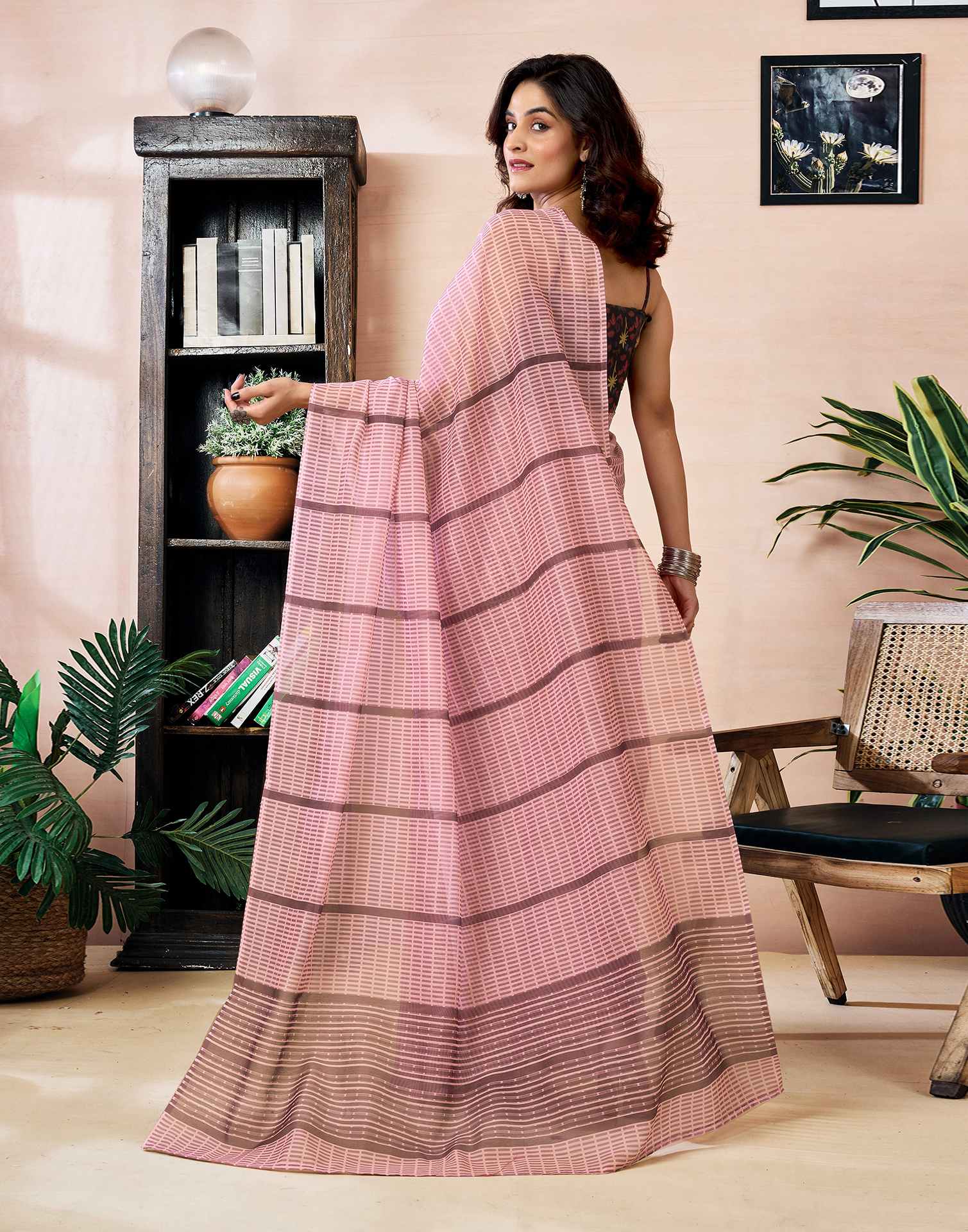 Ready to Wear Pink Chanderi Printed Saree