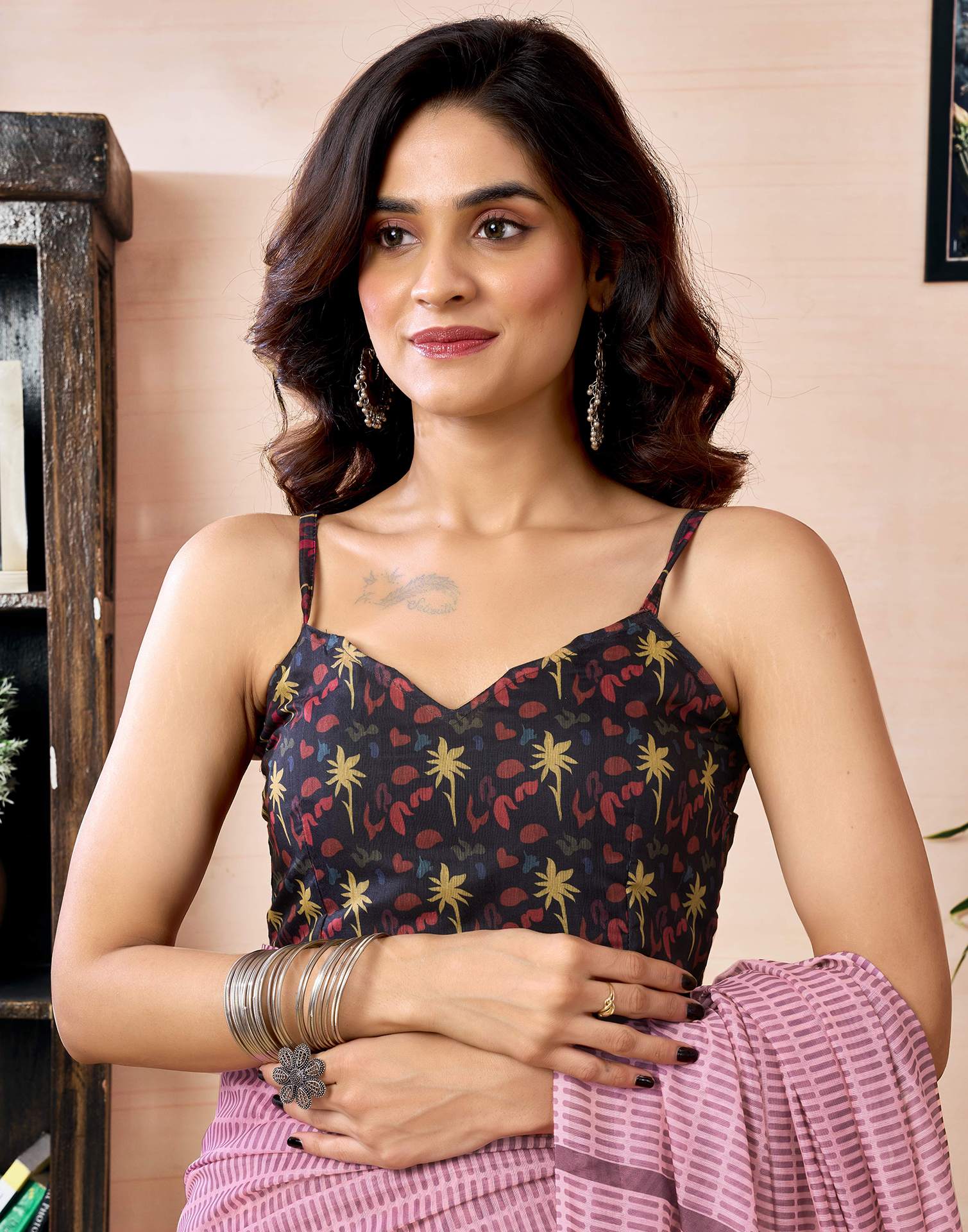 Ready to Wear Pink Chanderi Printed Saree