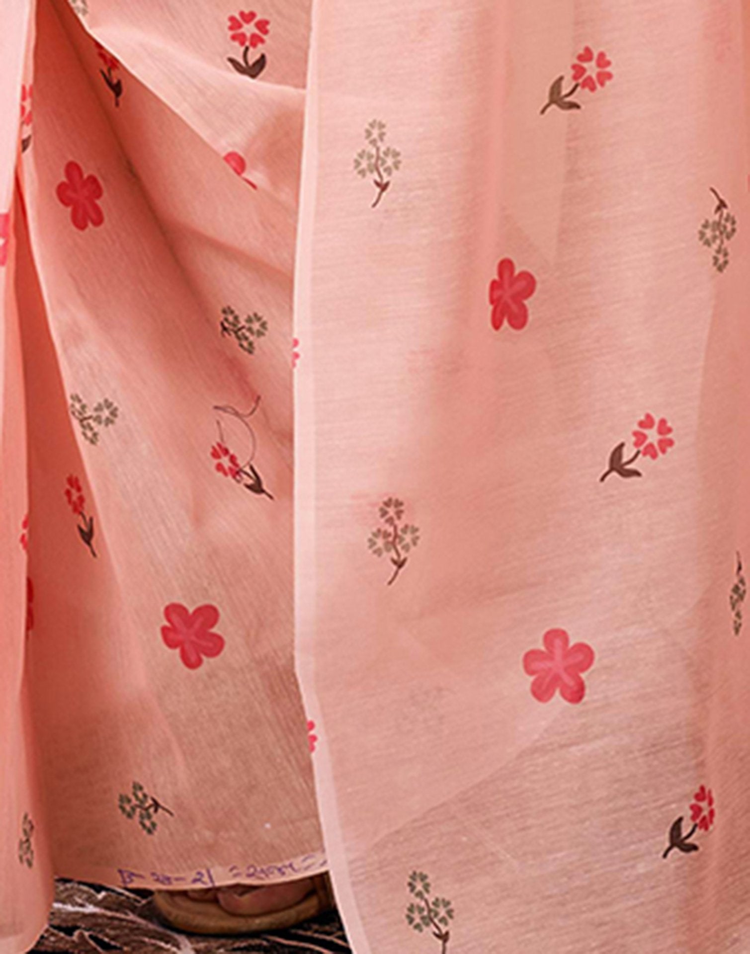 Ready to Wear Light Peach Chanderi Floral Printed Saree