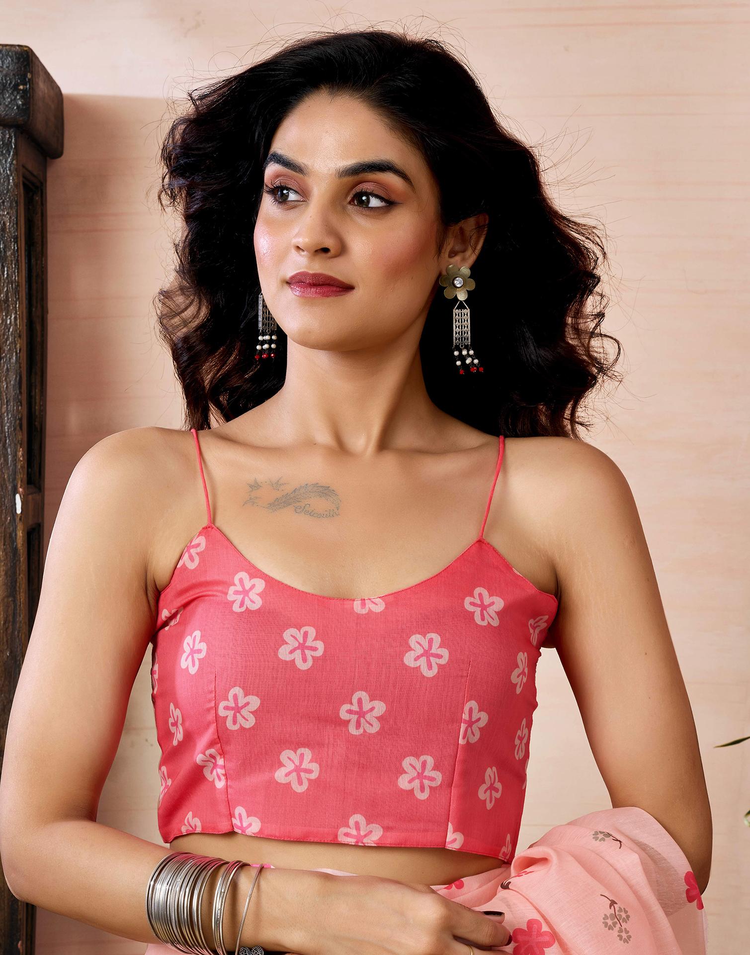Ready to Wear Light Peach Chanderi Floral Printed Saree