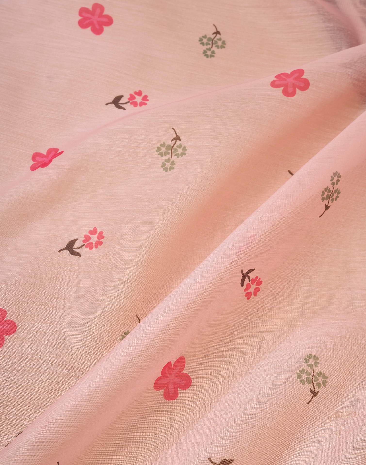 Ready to Wear Light Peach Chanderi Floral Printed Saree