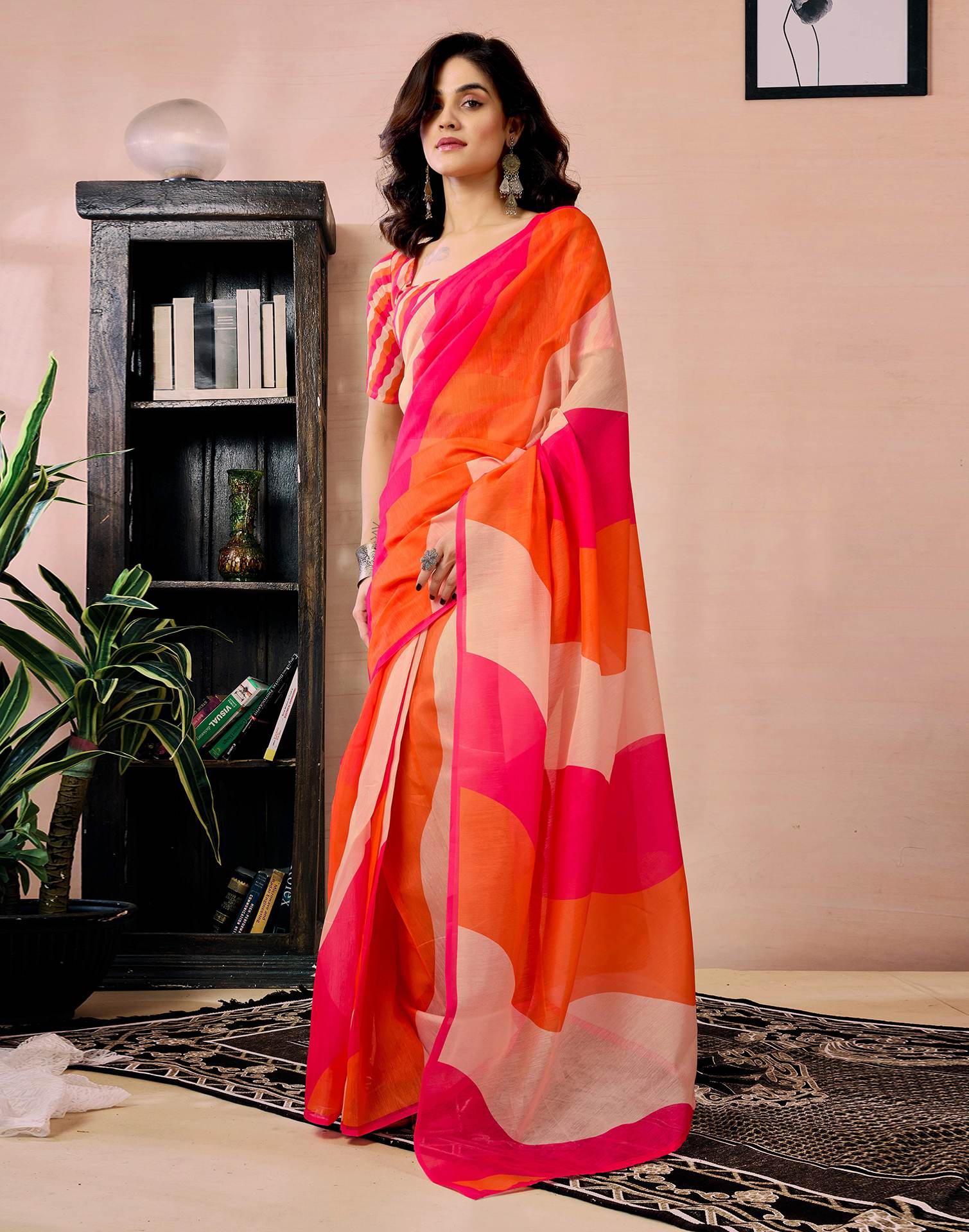 Ready to Wear Pink Chanderi Printed Saree