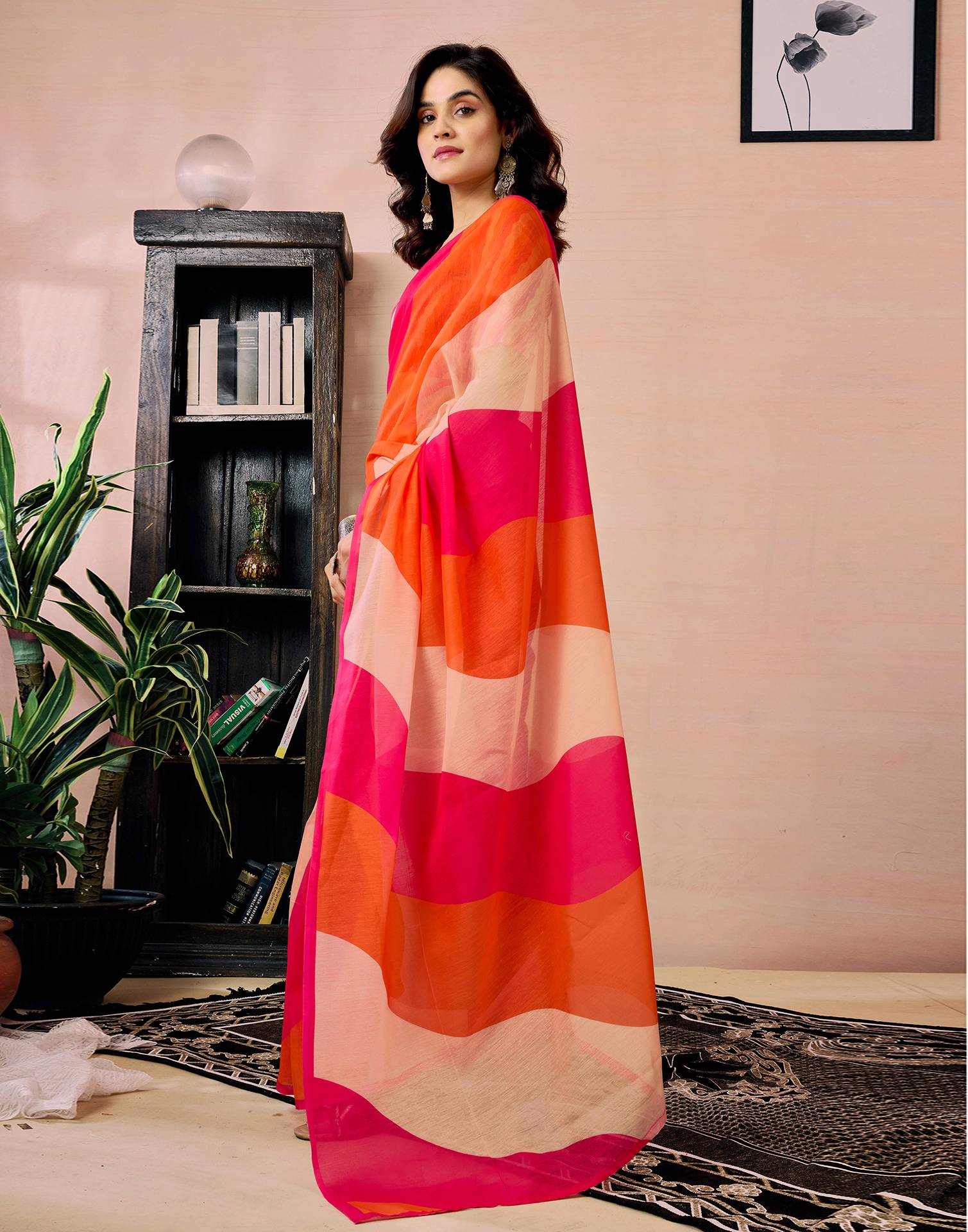 Ready to Wear Pink Chanderi Printed Saree