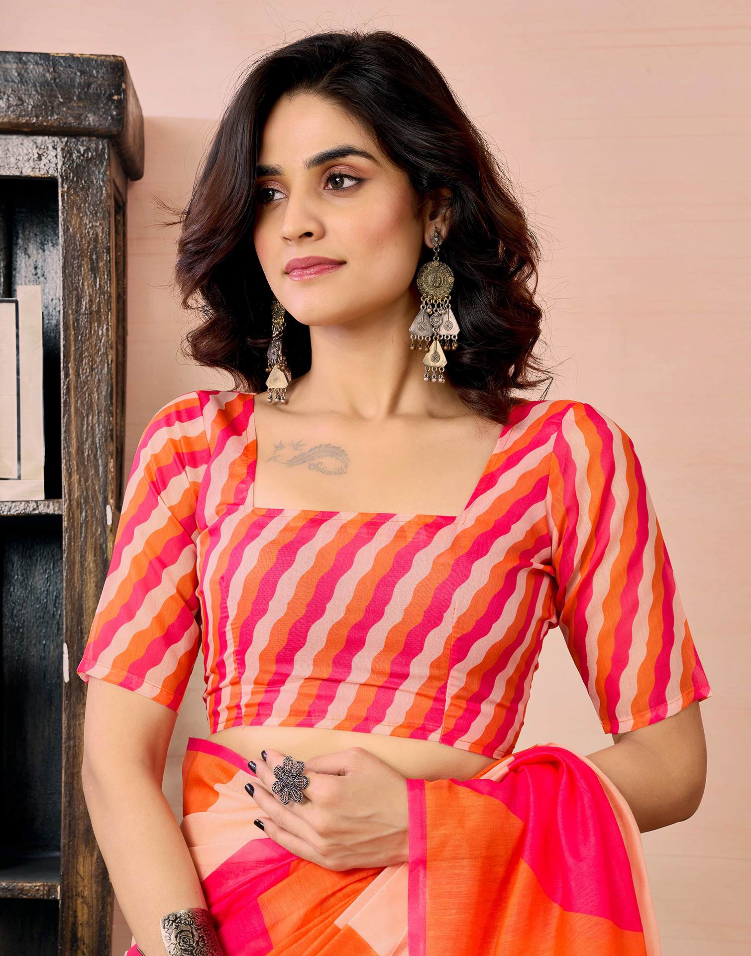 Ready to Wear Pink Chanderi Printed Saree
