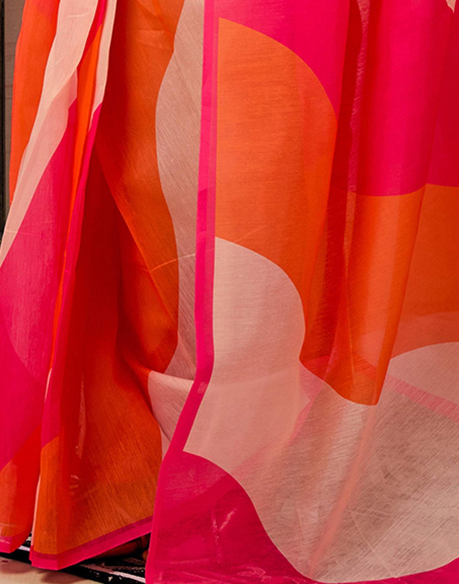 Ready to Wear Pink Chanderi Printed Saree
