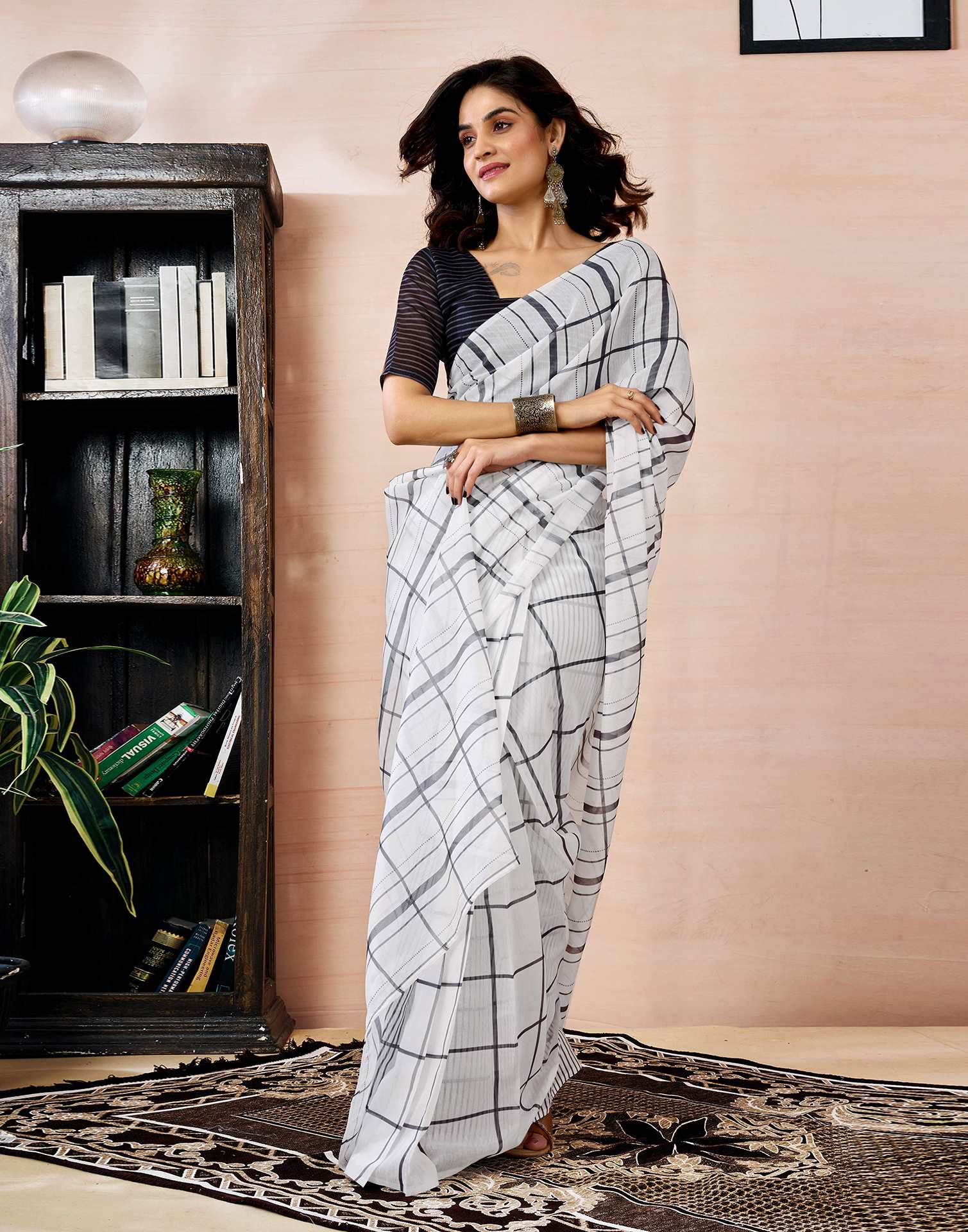 Ready to Wear White Chanderi Printed Saree