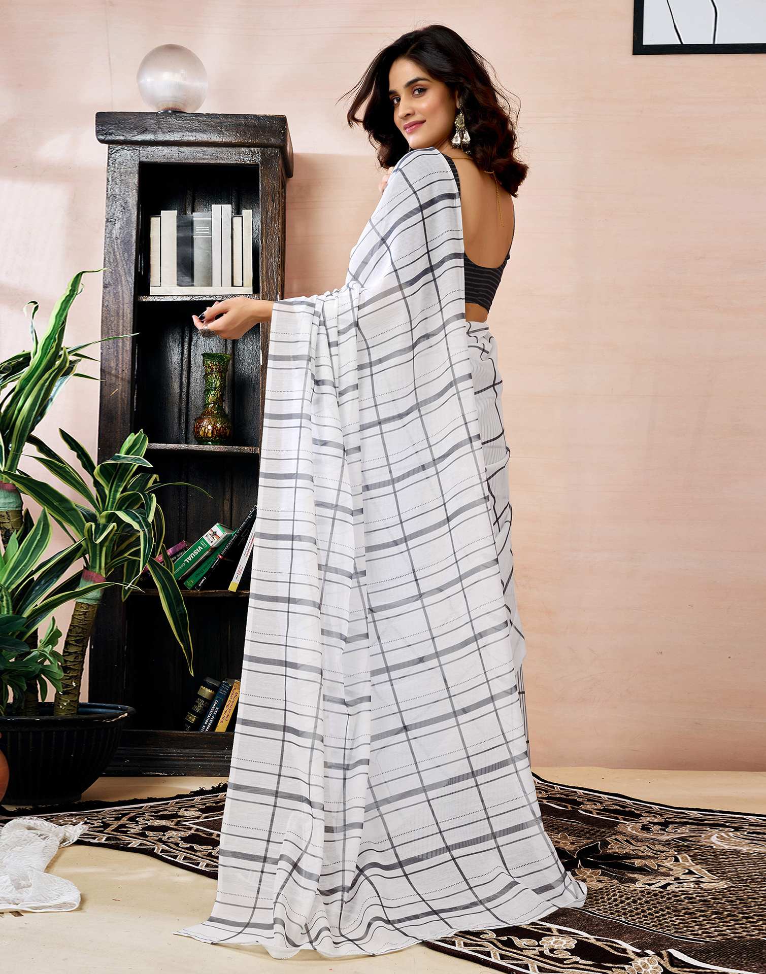 Ready to Wear White Chanderi Printed Saree