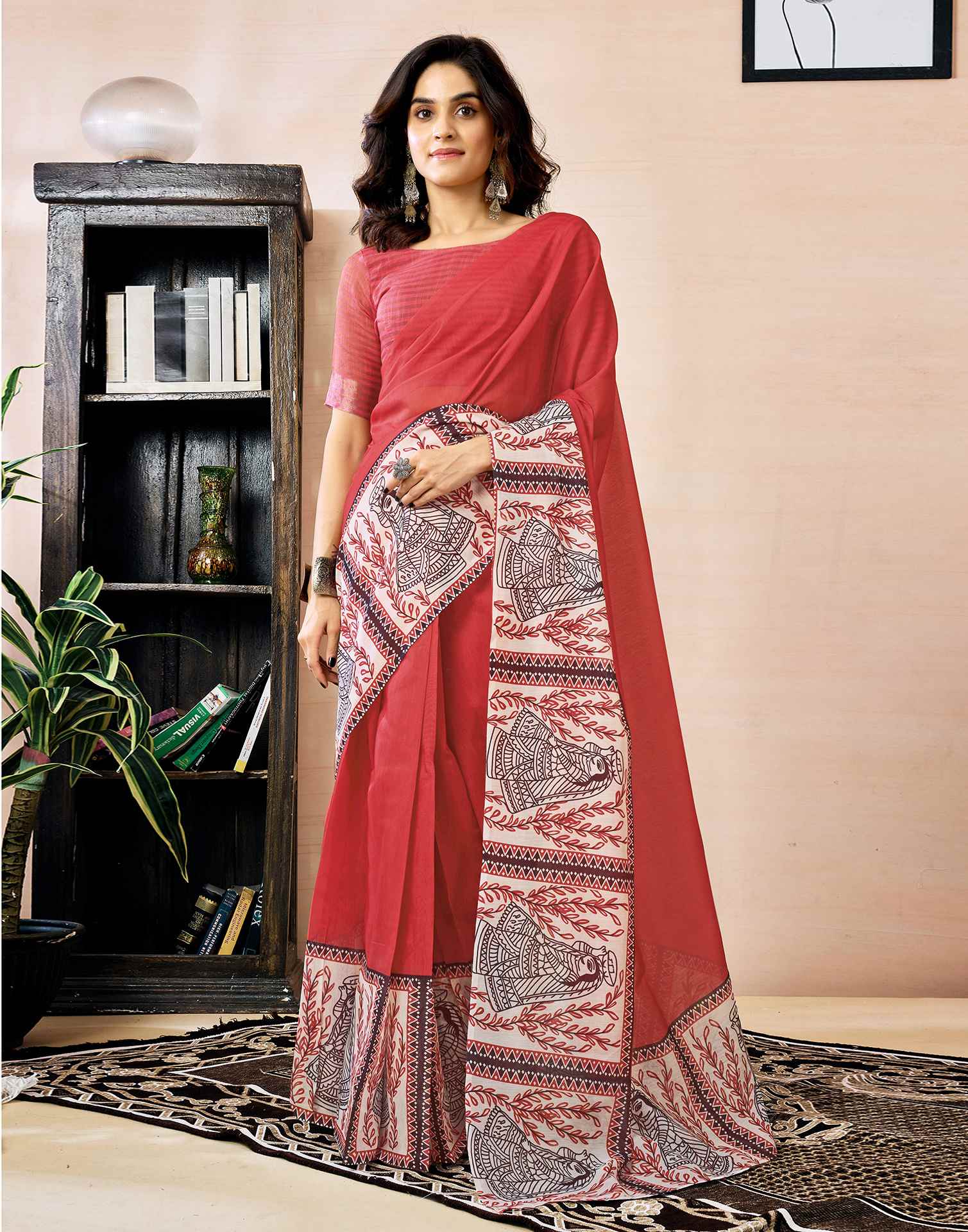 Ready to Wear Red Chanderi Zari Printed Saree