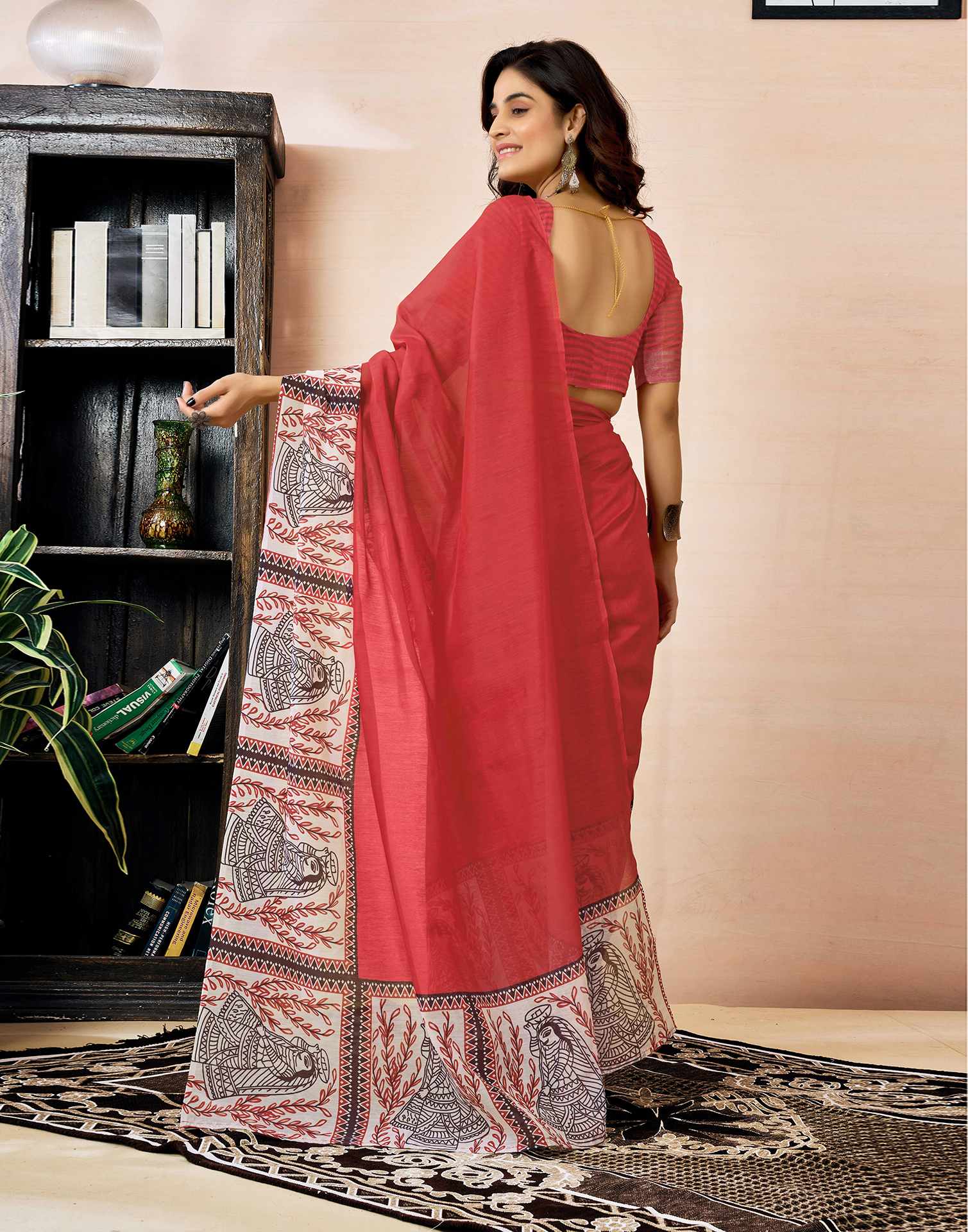 Ready to Wear Red Chanderi Zari Printed Saree