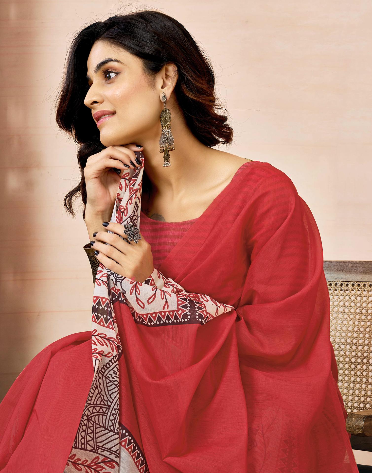 Ready to Wear Red Chanderi Zari Printed Saree